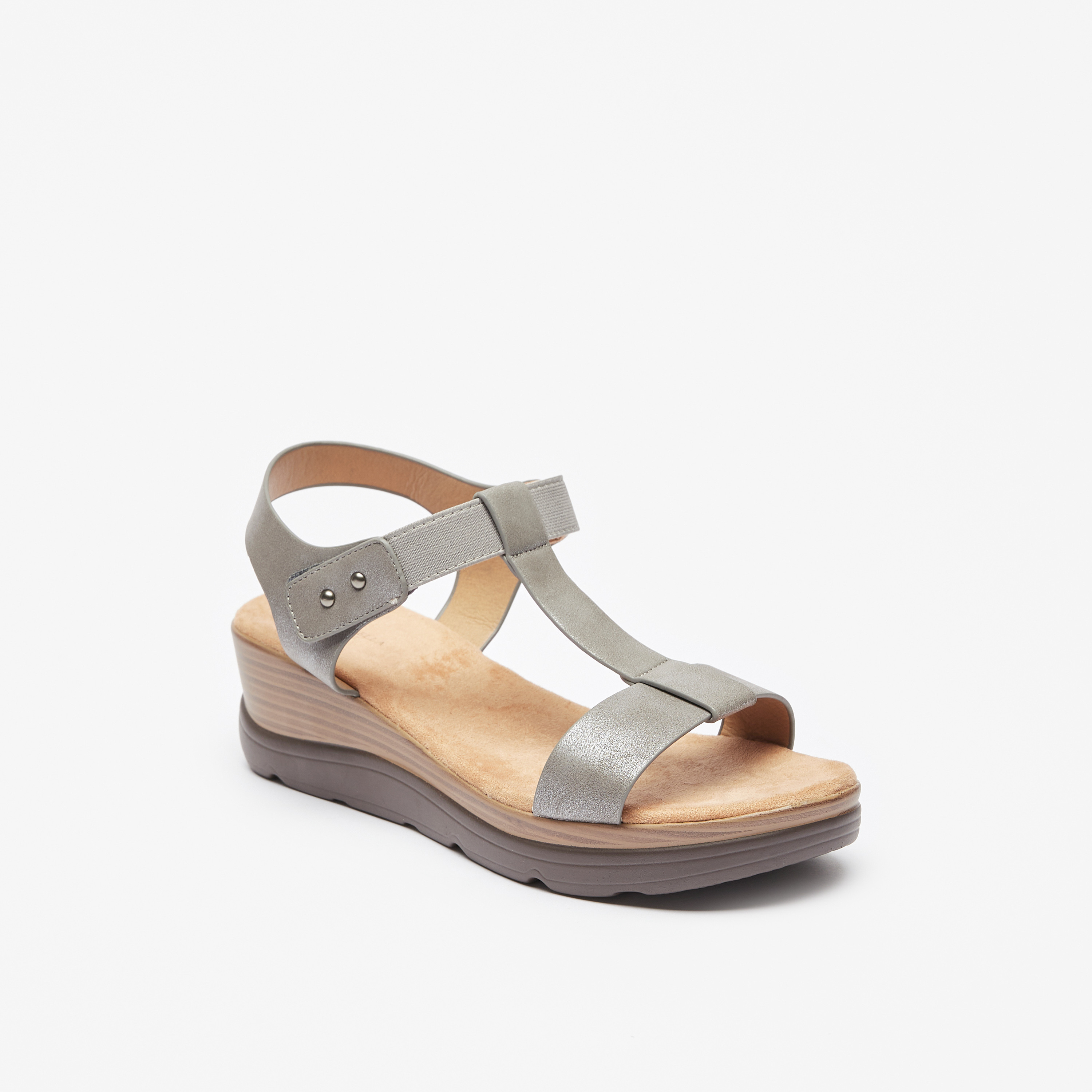 Solid Open Toe Sandals with Wedge Heel and Hook and Loop Closure