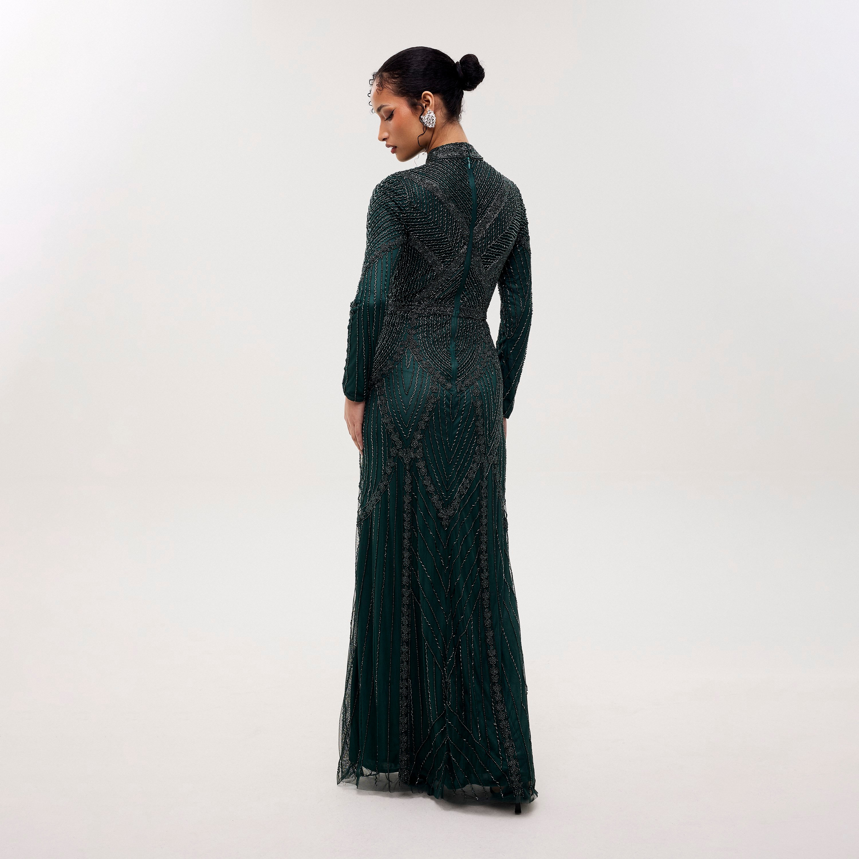 Maryisa Luxe Green All-Over Beaded High Neck Column Women's Evening Maxi Dress-women-clothing-dresses-image-5