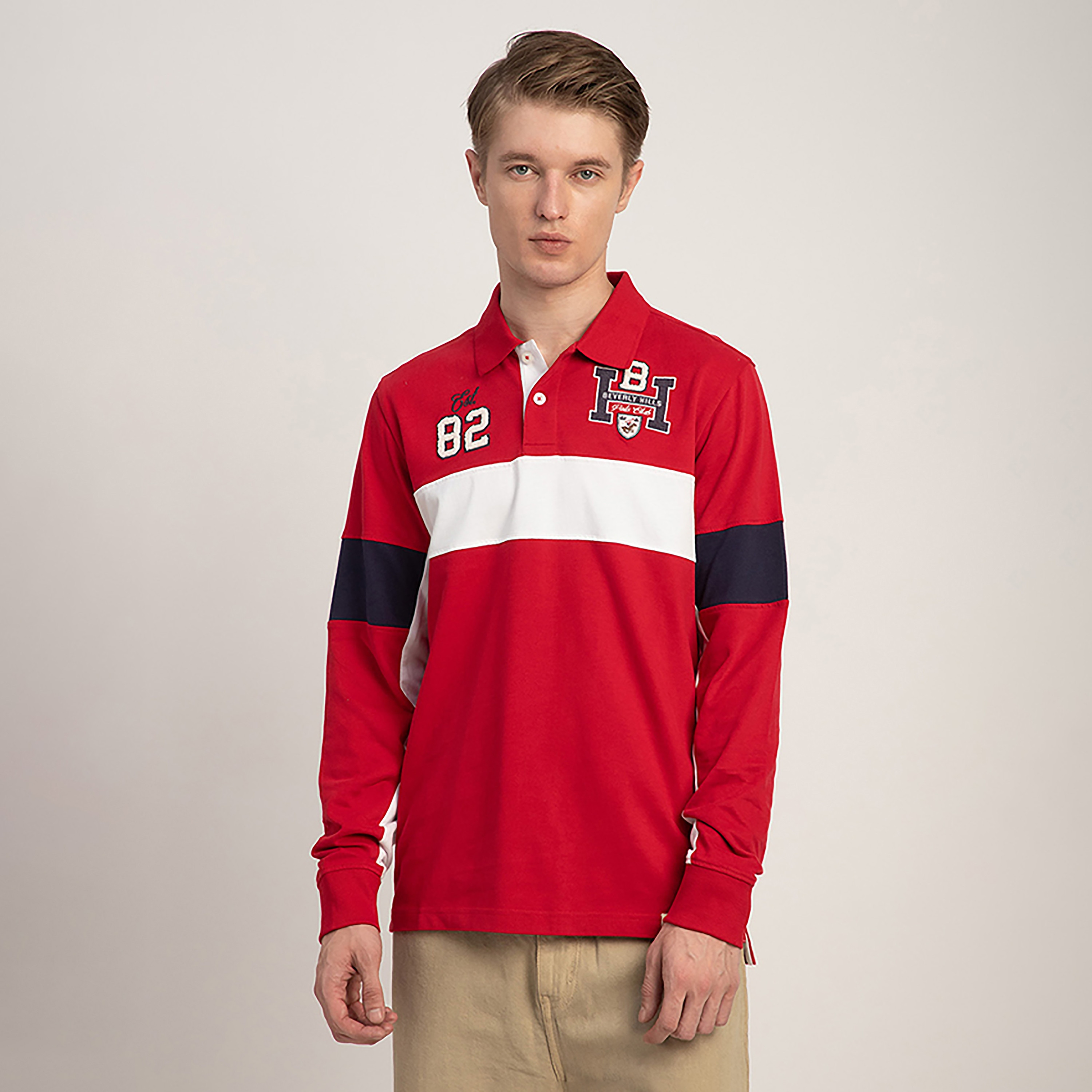 تيشيرت بولو رجالي بألوان متداخلة بياقة وأكمام طويلة من بيفرلي هيلز بولو كلوب-men-clothing-tshirtsandpolos-polos-image-1