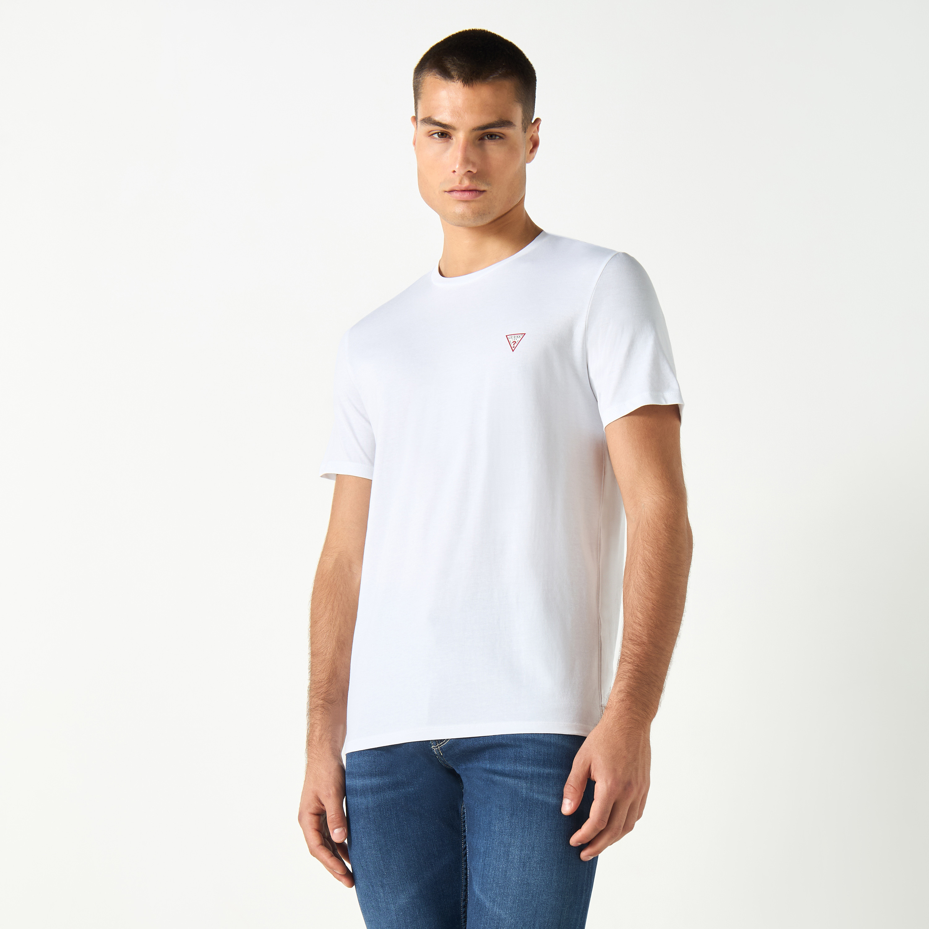 Guess Solid Crew Neck T shirt with Short Sleeves