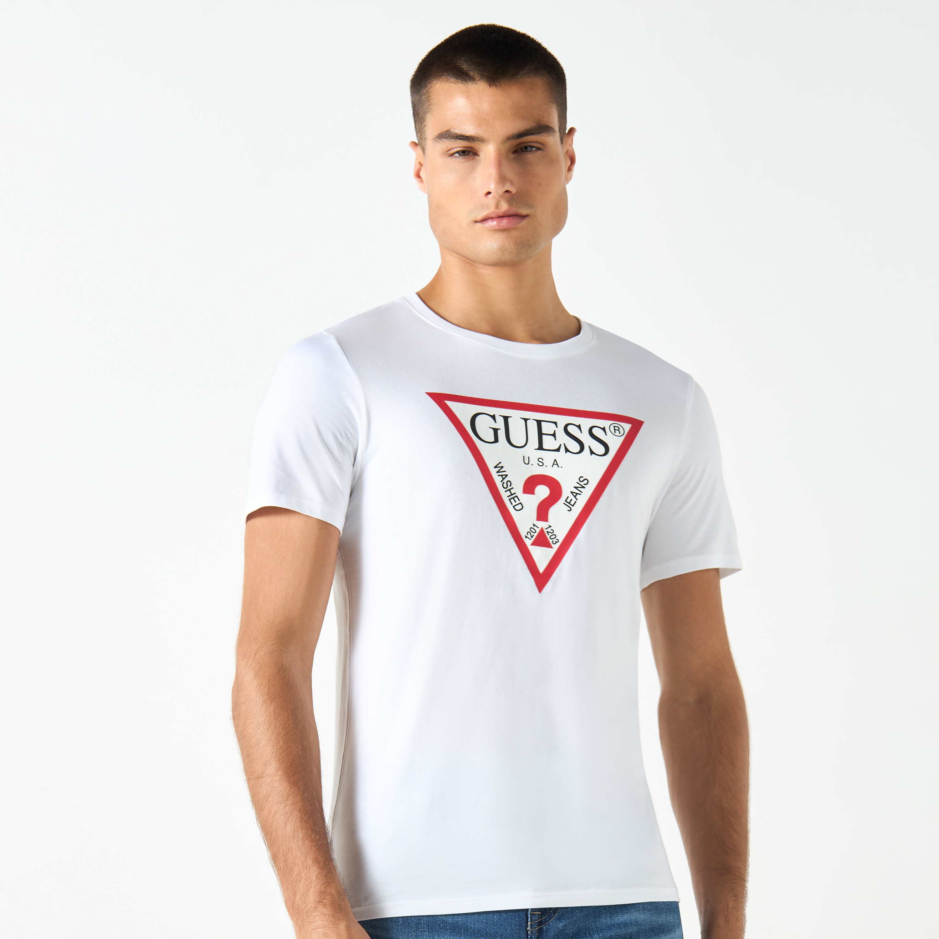 Guess Logo Print Crew Neck T-shirt with Short Sleeves-men-clothing-tshirtsandpolos-tshirts-image-1