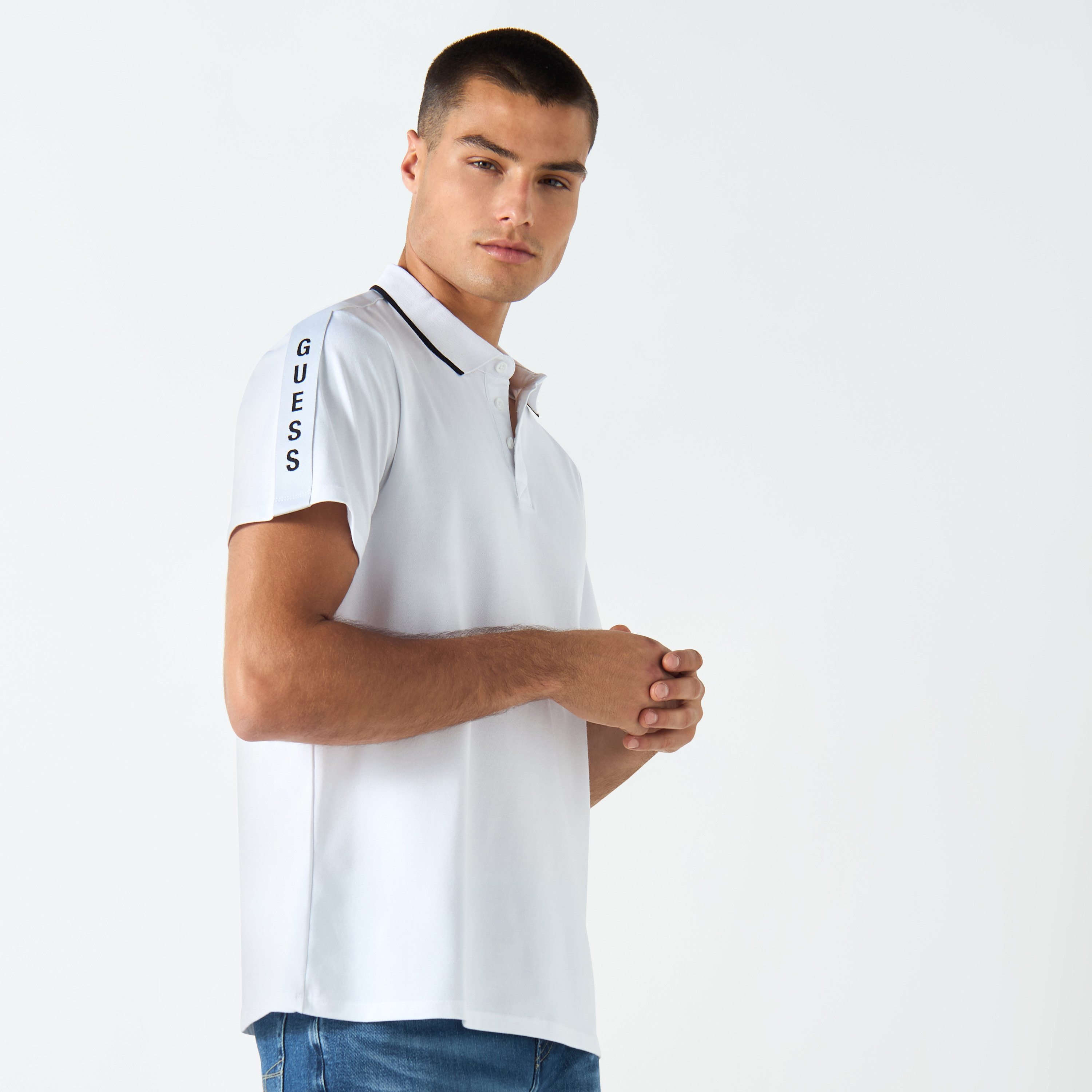 Guess Tape Detail Polo T-shirt with Short Sleeves-men-clothing-tshirtsandpolos-polos-image-1