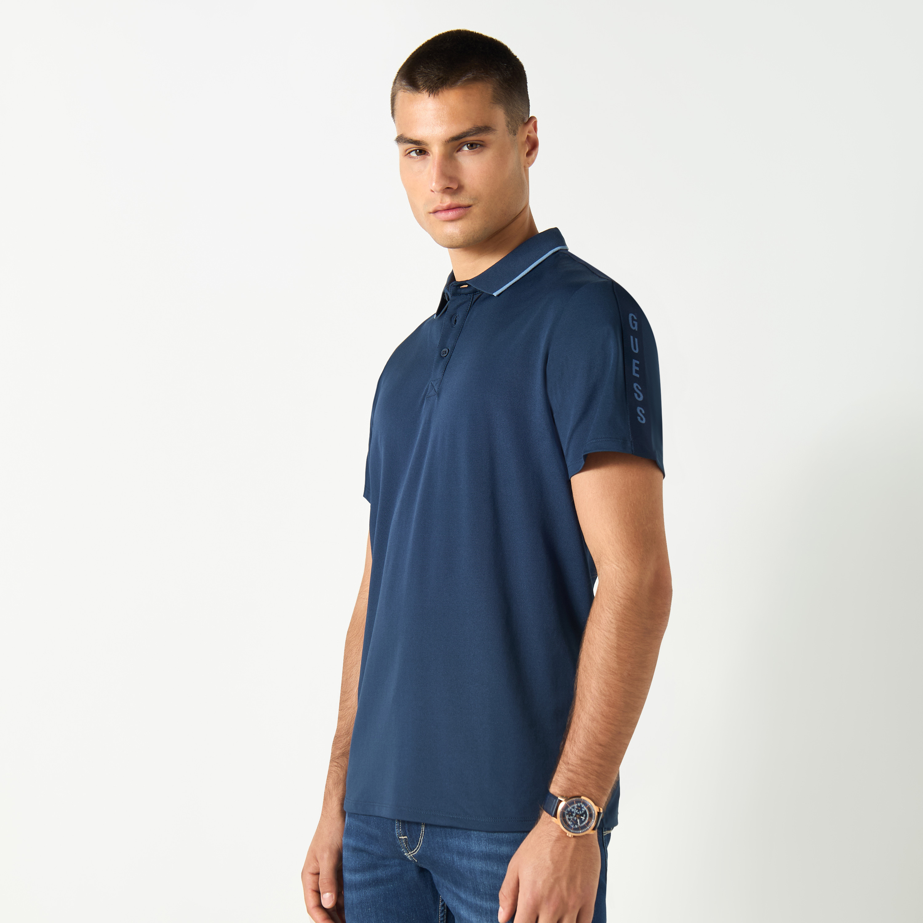 تيشيرت بولو بأكمام قصيرة وتفاصيل شريط من جيس-men-clothing-tshirtsandpolos-polos-image-1