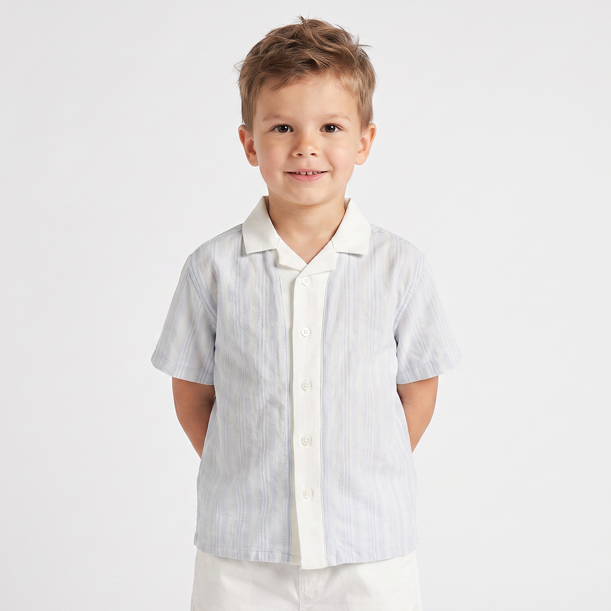 طقم شورت وقميص بياقة عادية وأكمام قصيرة وخطوط من جونيورز-boys-clothing-setsandcoords-image-3