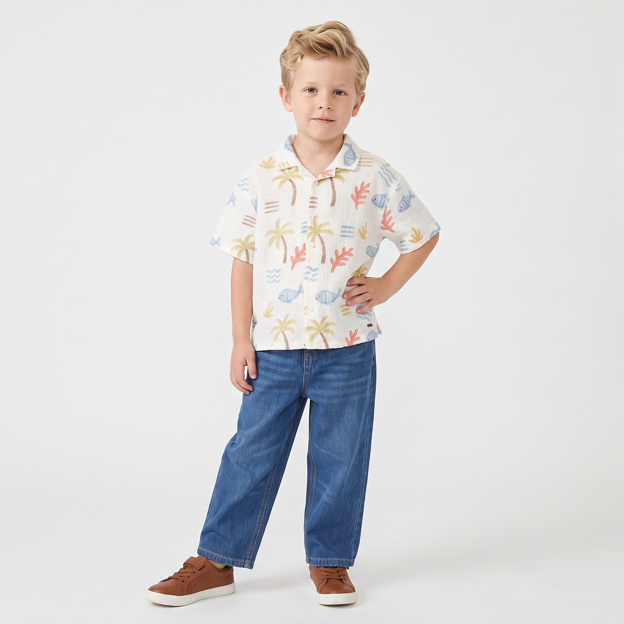 قميص بطبعات استوائية وأكمام قصيرة-boys-clothing-shirts-image-3