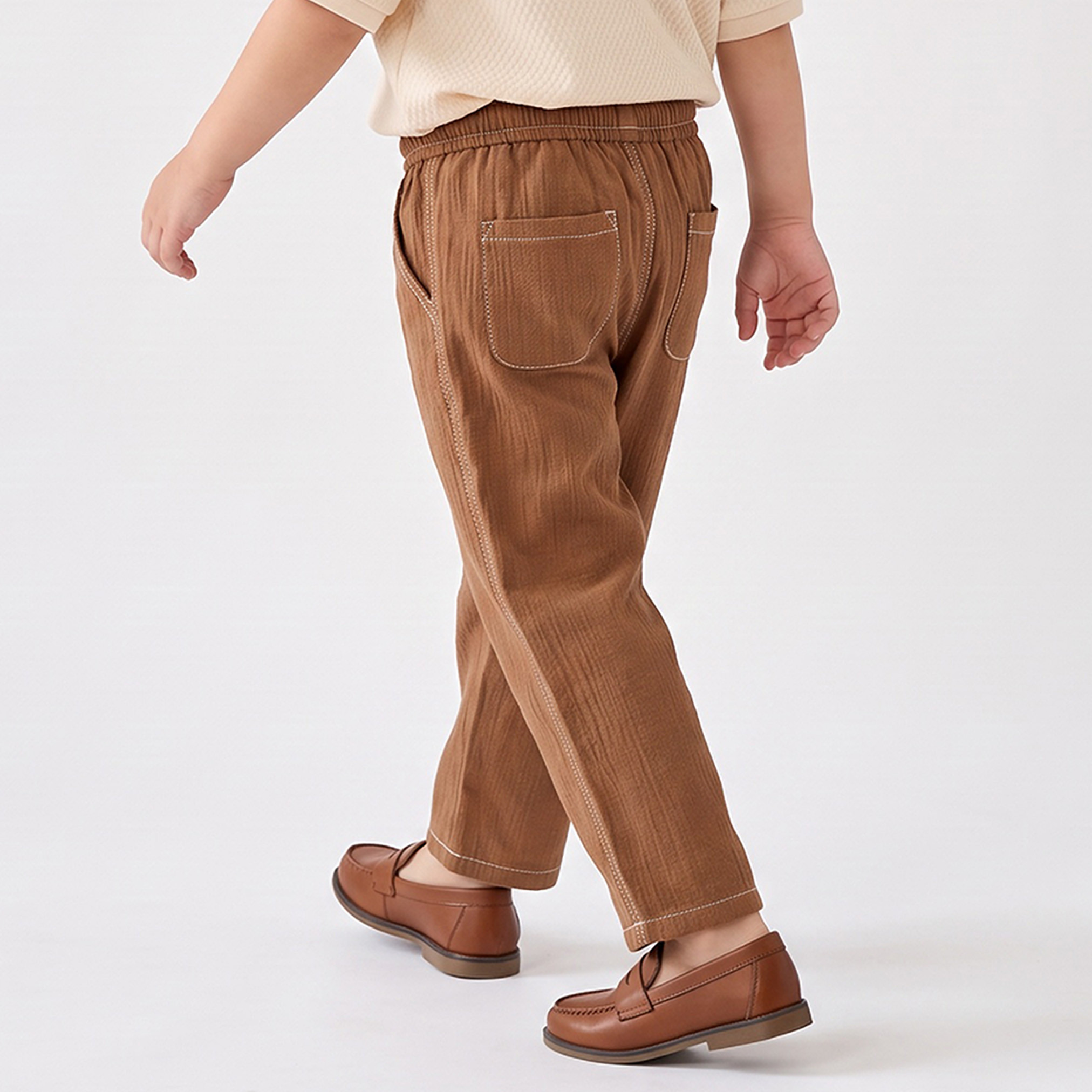 بنطلون قطن بارز الملمس بخصر مطاطي ورباط إغلاق-boys-clothing-bottoms-trousers-image-3