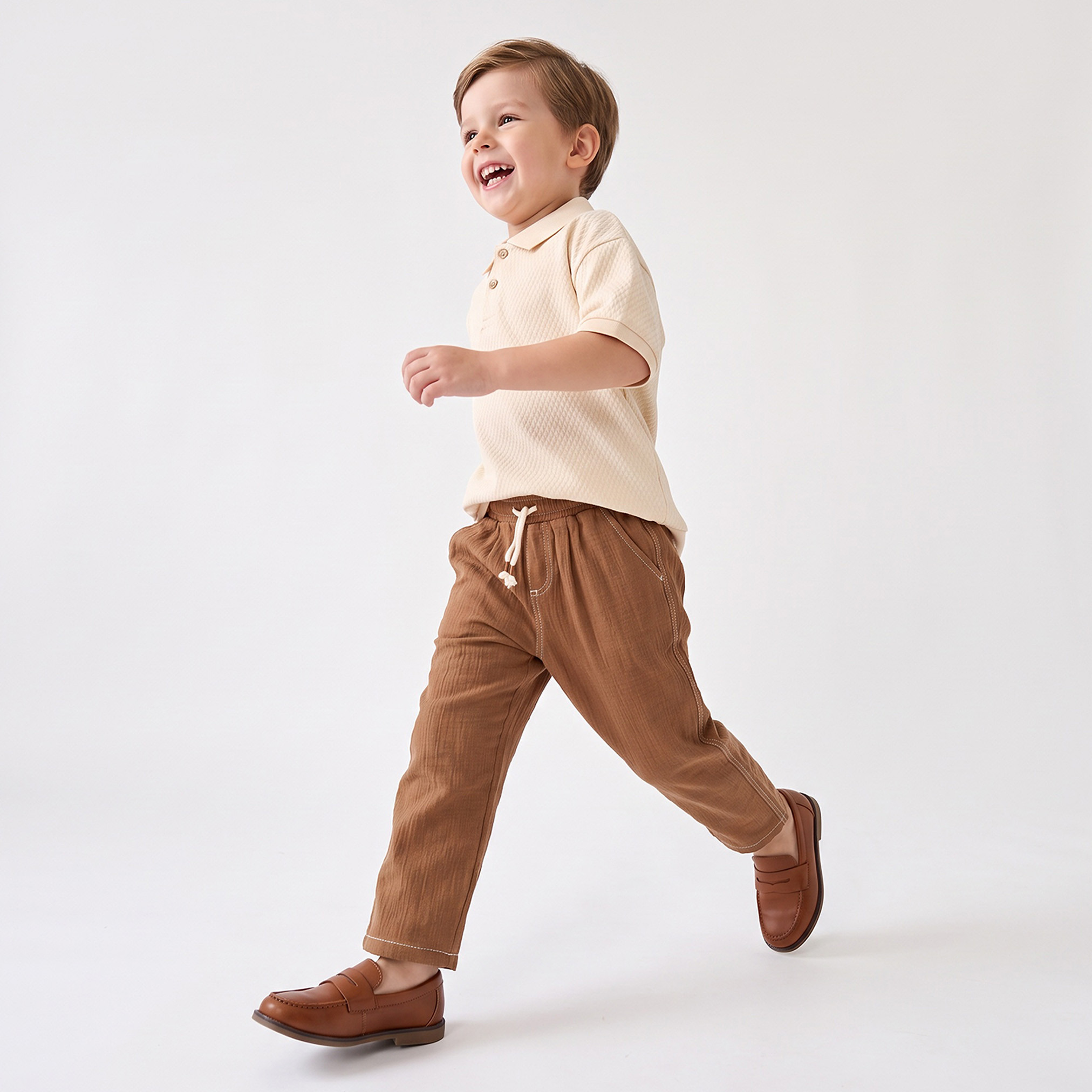 بنطلون قطن بارز الملمس بخصر مطاطي ورباط إغلاق-boys-clothing-bottoms-trousers-image-2