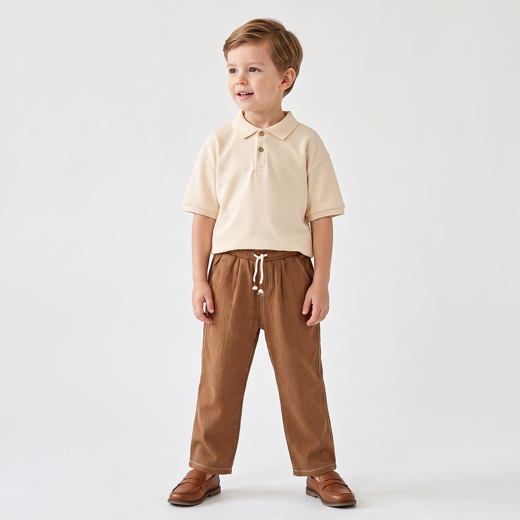 بنطلون قطن بارز الملمس بخصر مطاطي ورباط إغلاق-boys-clothing-bottoms-trousers-image-5