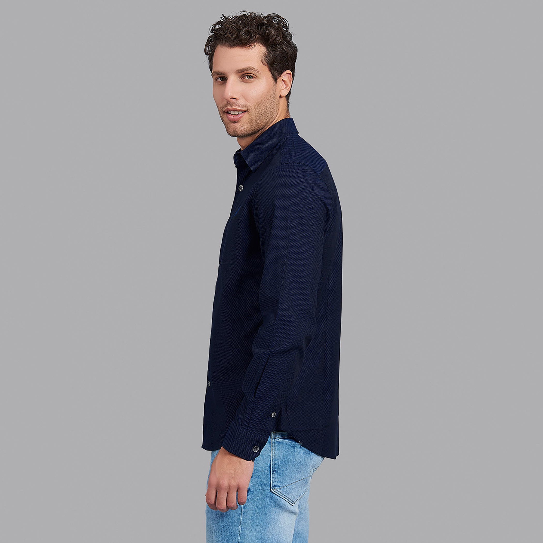 قميص بيفرلي هيلز بولو كلب رجالي أزرق كحلي وأكمام طويلة بياقة-men-clothing-shirts-image-3