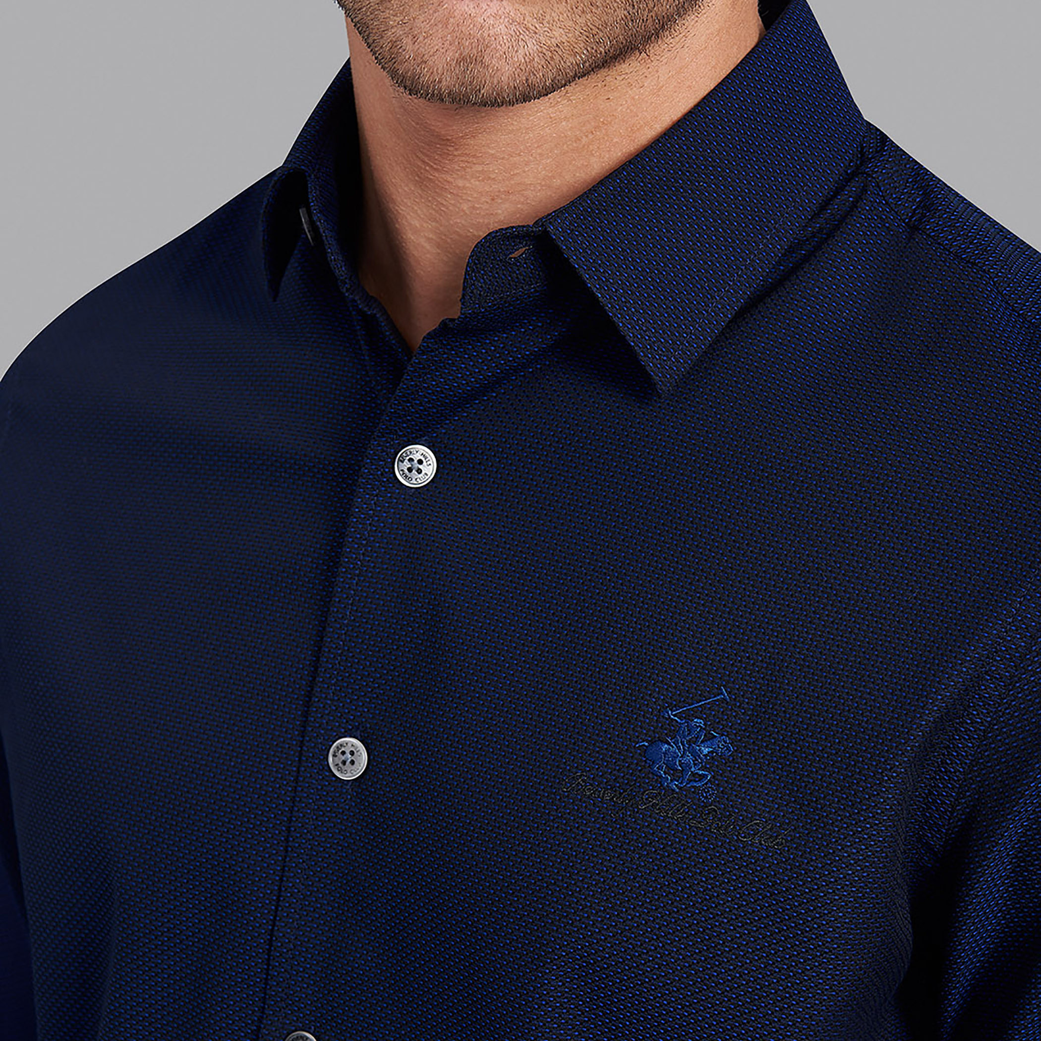 قميص بيفرلي هيلز بولو كلب رجالي أزرق كحلي وأكمام طويلة بياقة-men-clothing-shirts-image-6