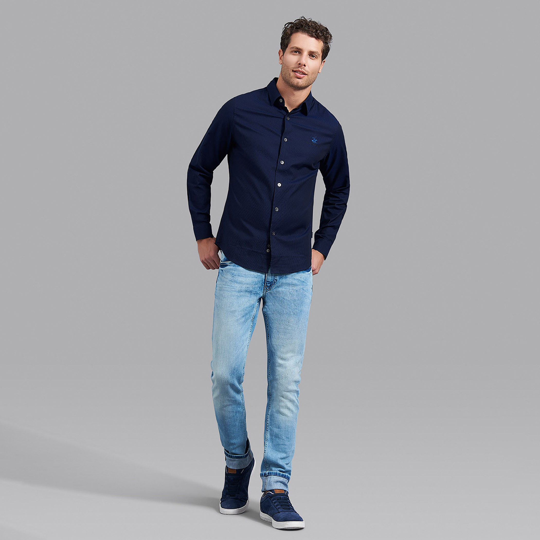 قميص بيفرلي هيلز بولو كلب رجالي أزرق كحلي وأكمام طويلة بياقة-men-clothing-shirts-image-7