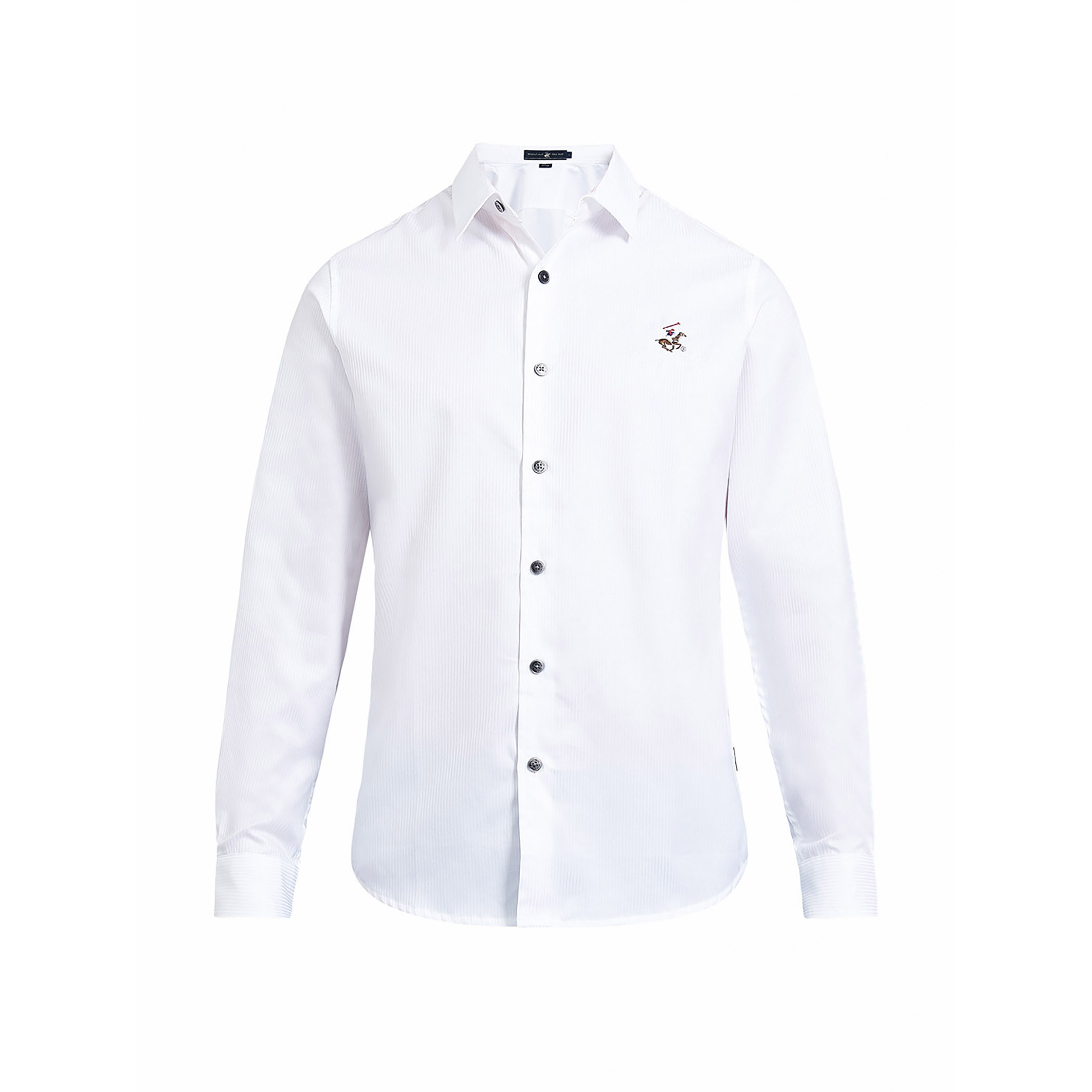قميص بيفرلي هيلزبولو كلب بياقة وأكمام طويلة منسوج أبيض للرجال-men-clothing-shirts-image-2