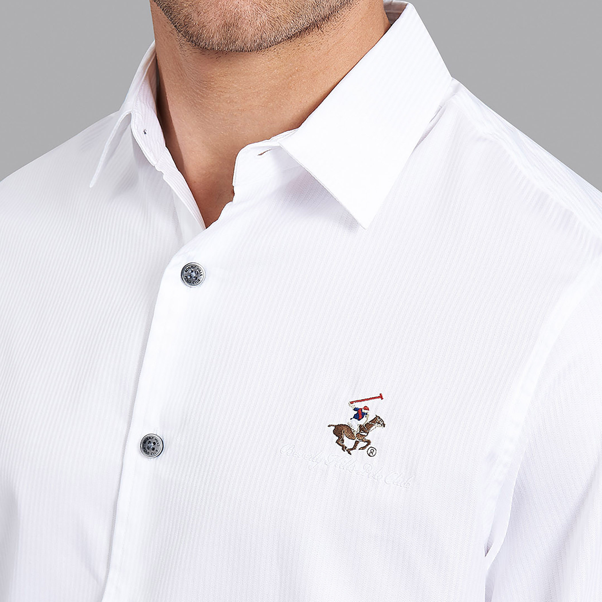 قميص بيفرلي هيلزبولو كلب بياقة وأكمام طويلة منسوج أبيض للرجال-men-clothing-shirts-image-6