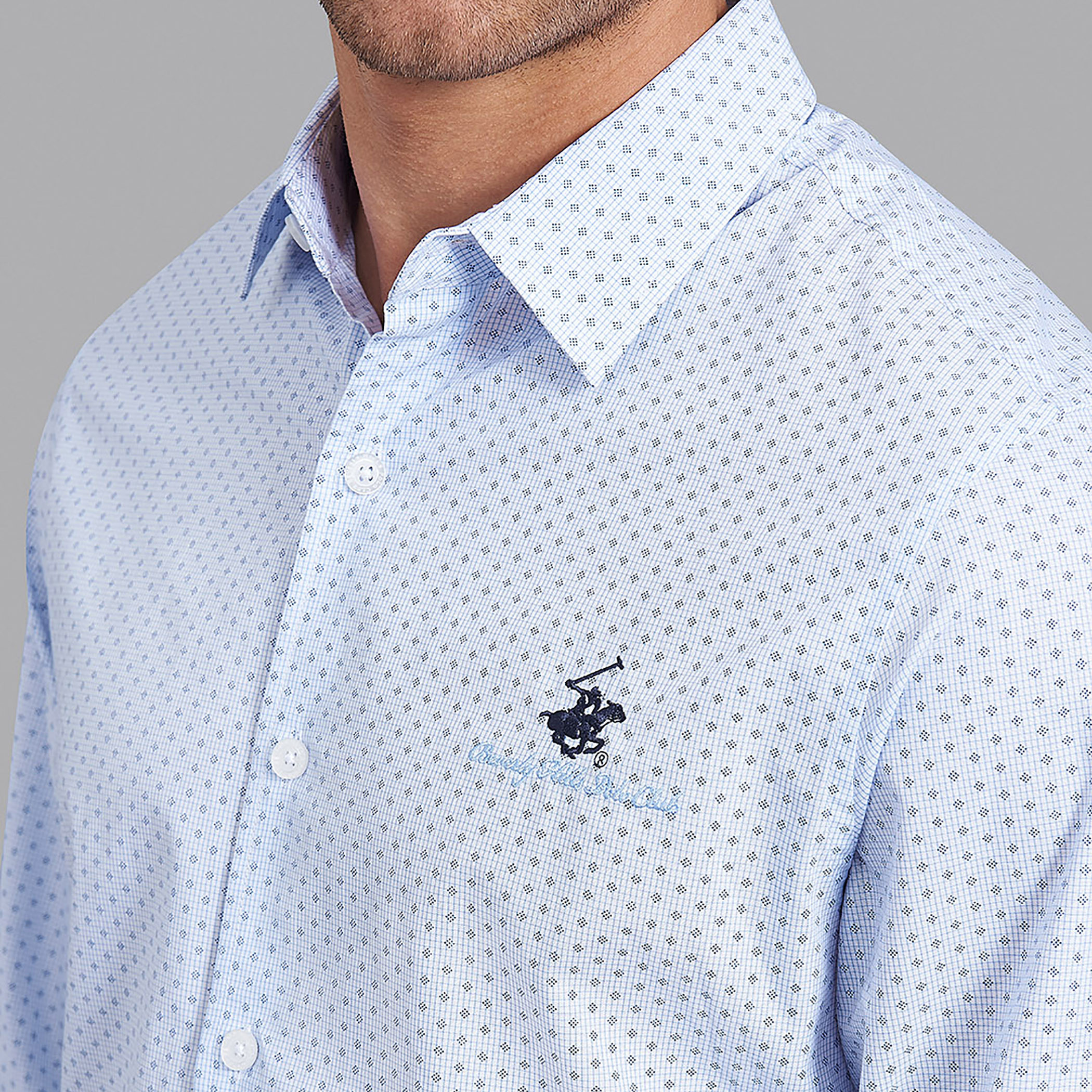 قميص بيفرلي هيلزبولو كلب بياقة وأكمام طويلة مطبوع أزرق فاتح للرجال-men-clothing-shirts-image-6