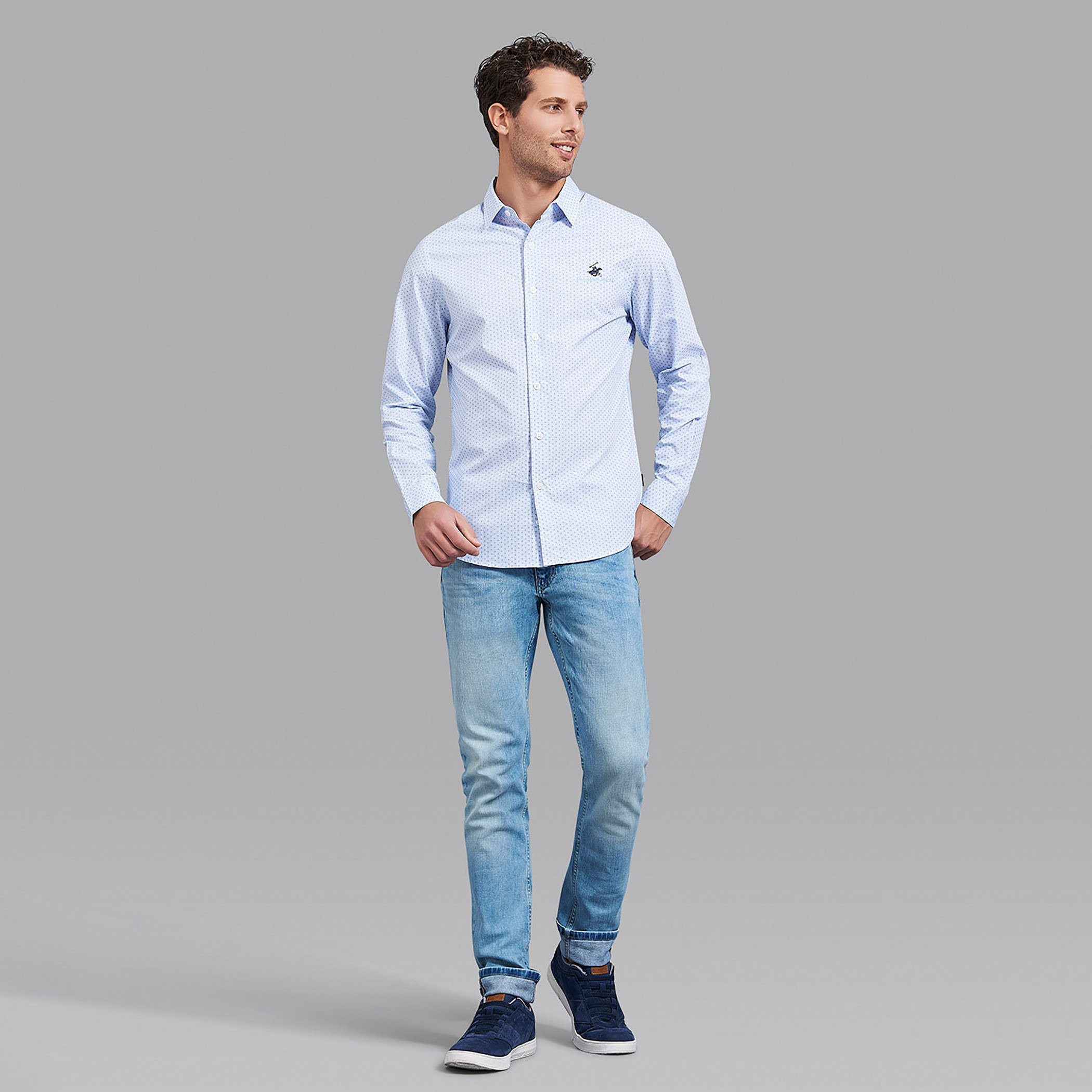قميص بيفرلي هيلزبولو كلب بياقة وأكمام طويلة مطبوع أزرق فاتح للرجال-men-clothing-shirts-image-7