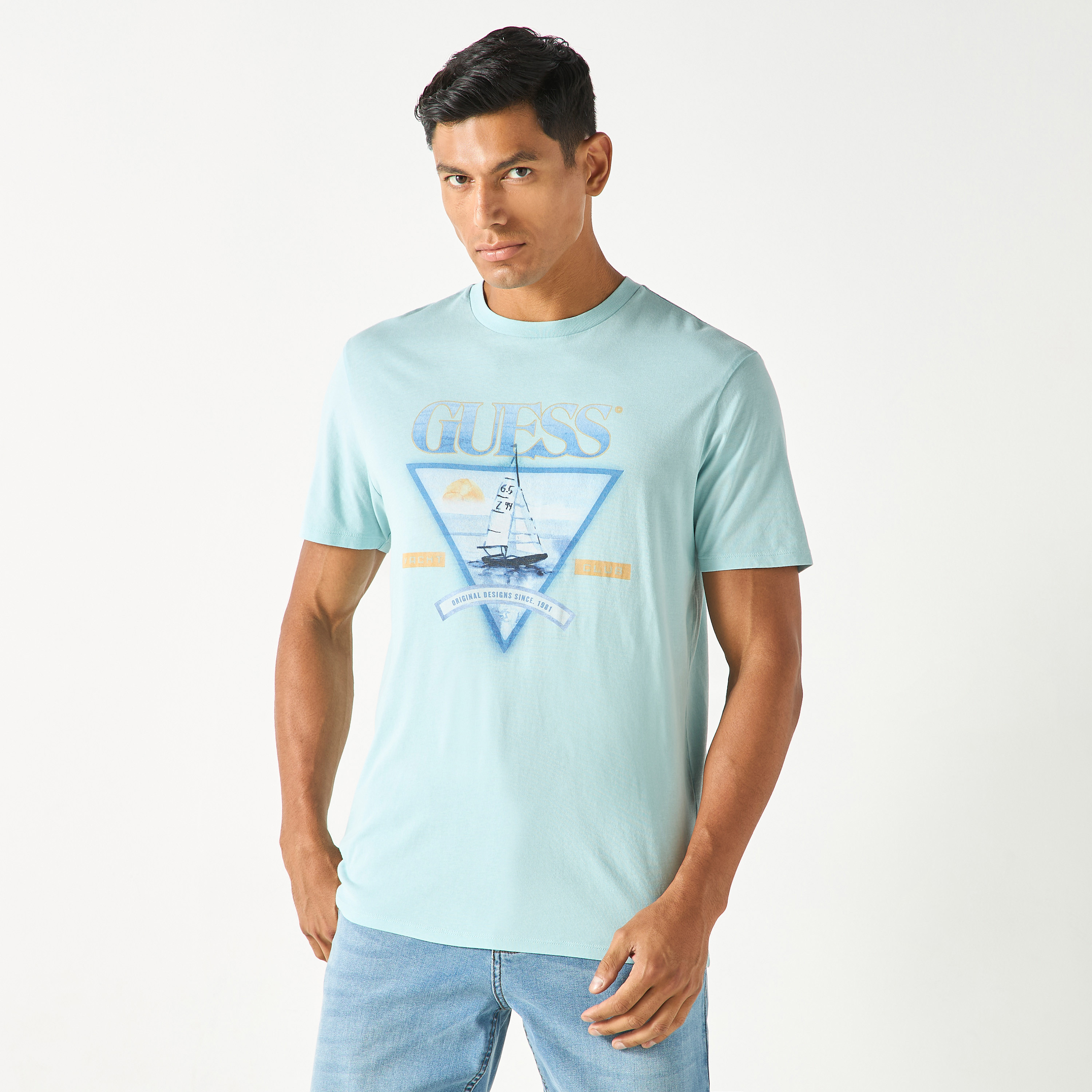 Guess Logo Print Crew Neck T-shirt with Short Sleeves-men-clothing-tshirtsandpolos-tshirts-image-1