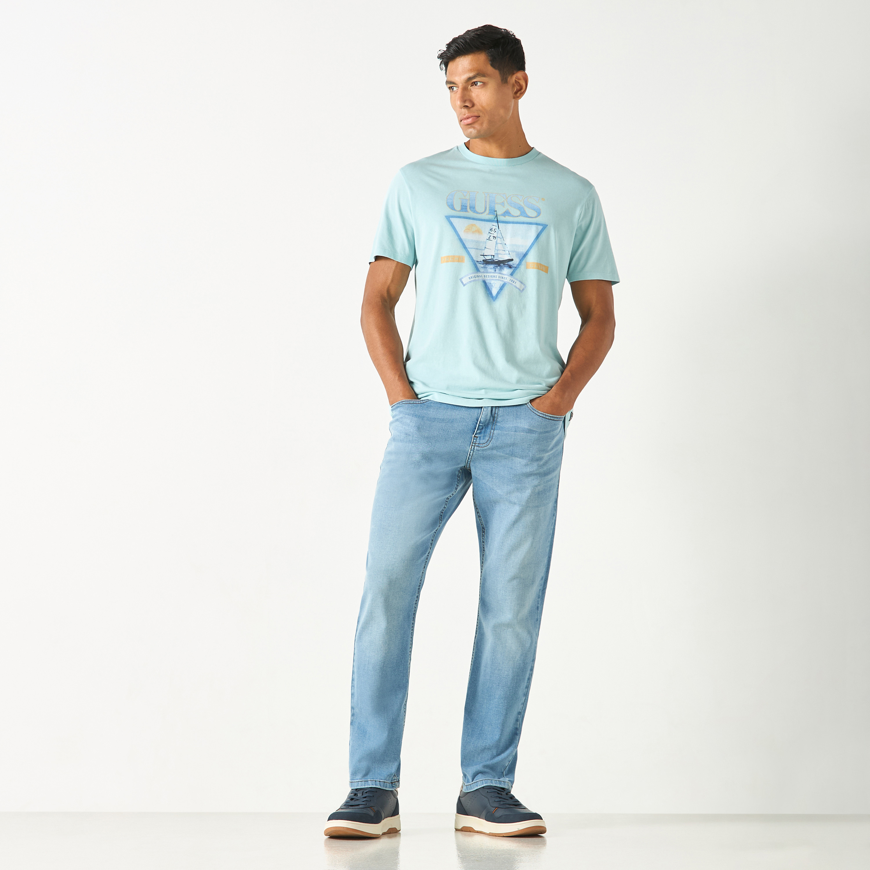 Guess Logo Print Crew Neck T-shirt with Short Sleeves-men-clothing-tshirtsandpolos-tshirts-image-2