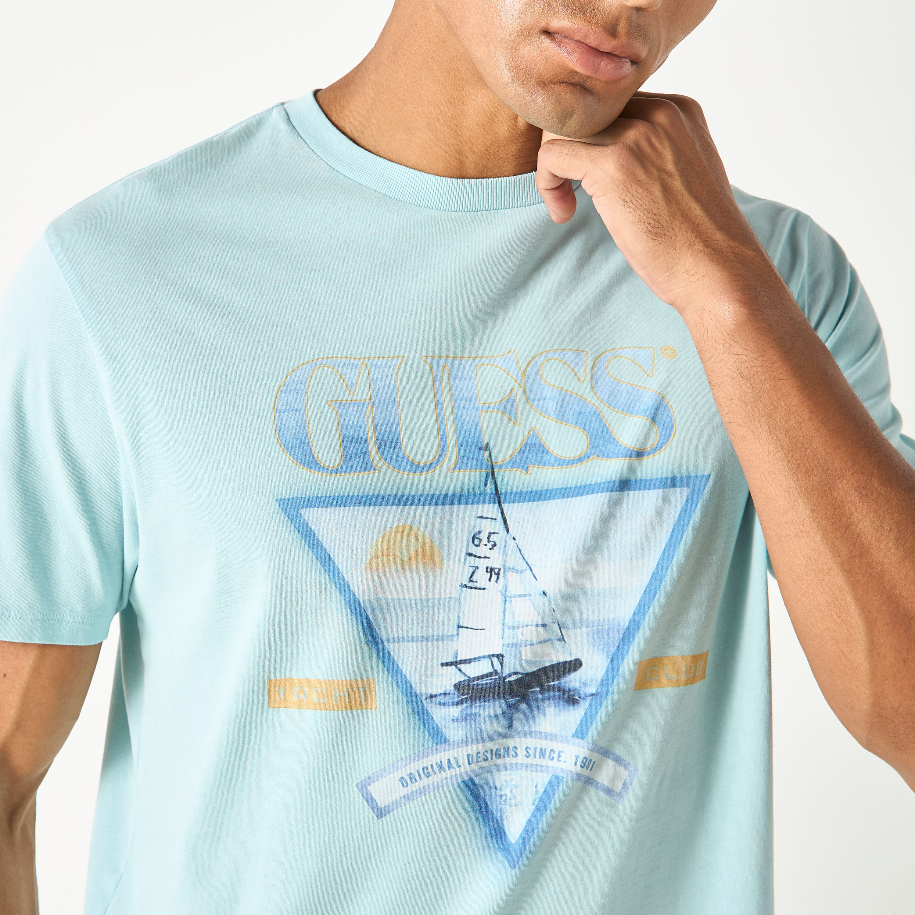 Guess Logo Print Crew Neck T-shirt with Short Sleeves-men-clothing-tshirtsandpolos-tshirts-image-3