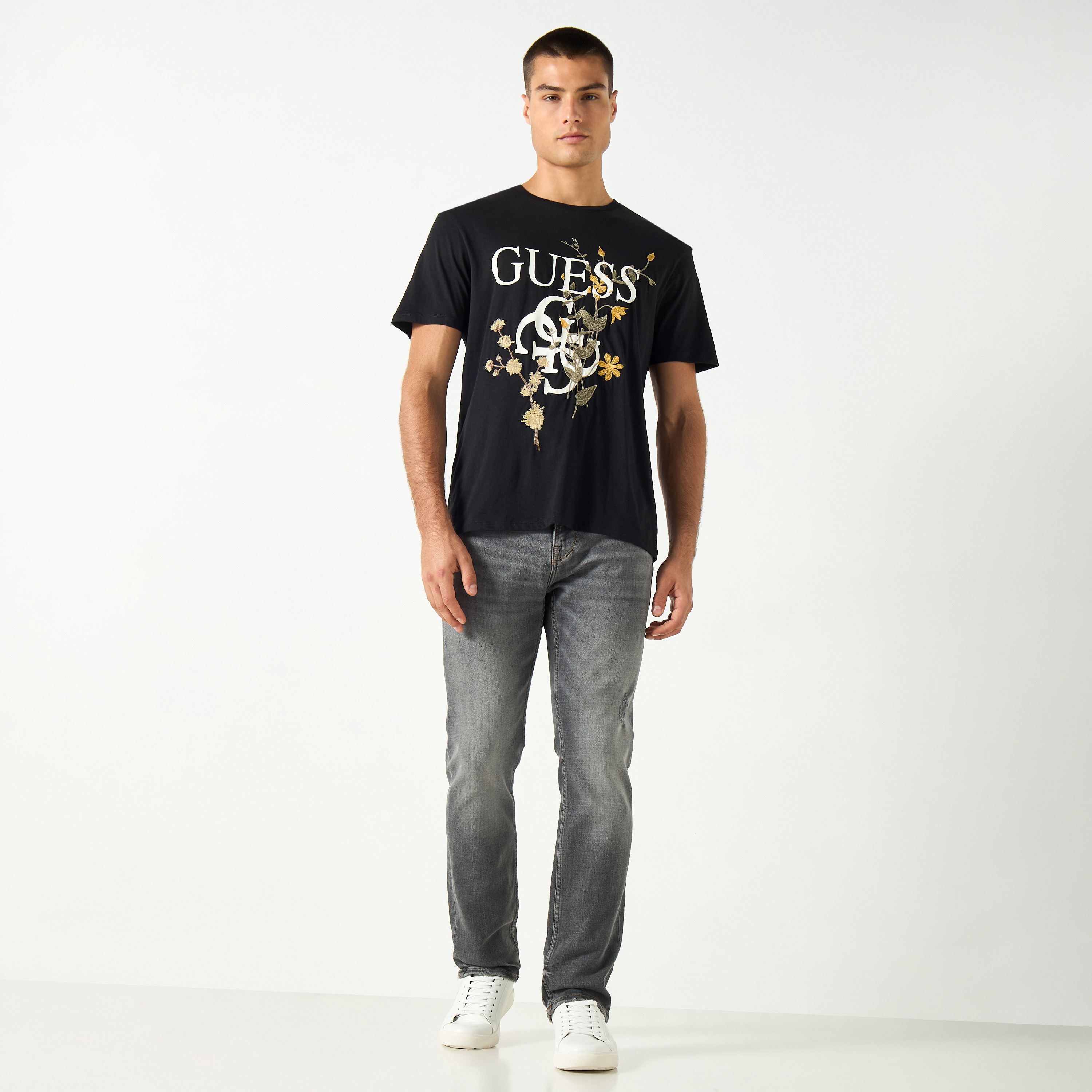 Guess Logo Print Crew Neck T-shirt with Short Sleeves-men-clothing-tshirtsandpolos-tshirts-image-2