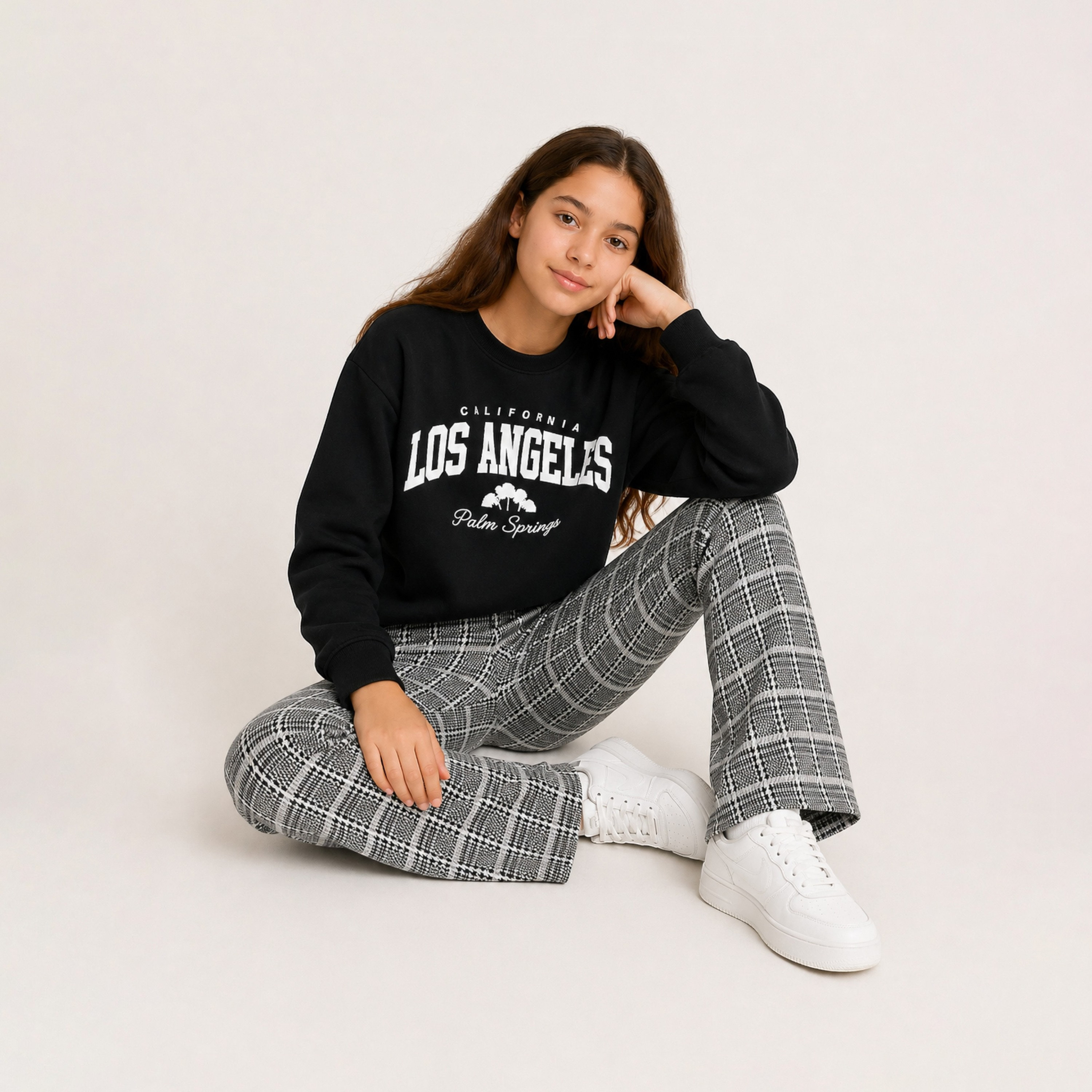 Dirkje Checked Flared Pants with Elastic Waist-girls-clothing-bottoms-joggersandtrackpants-image-2