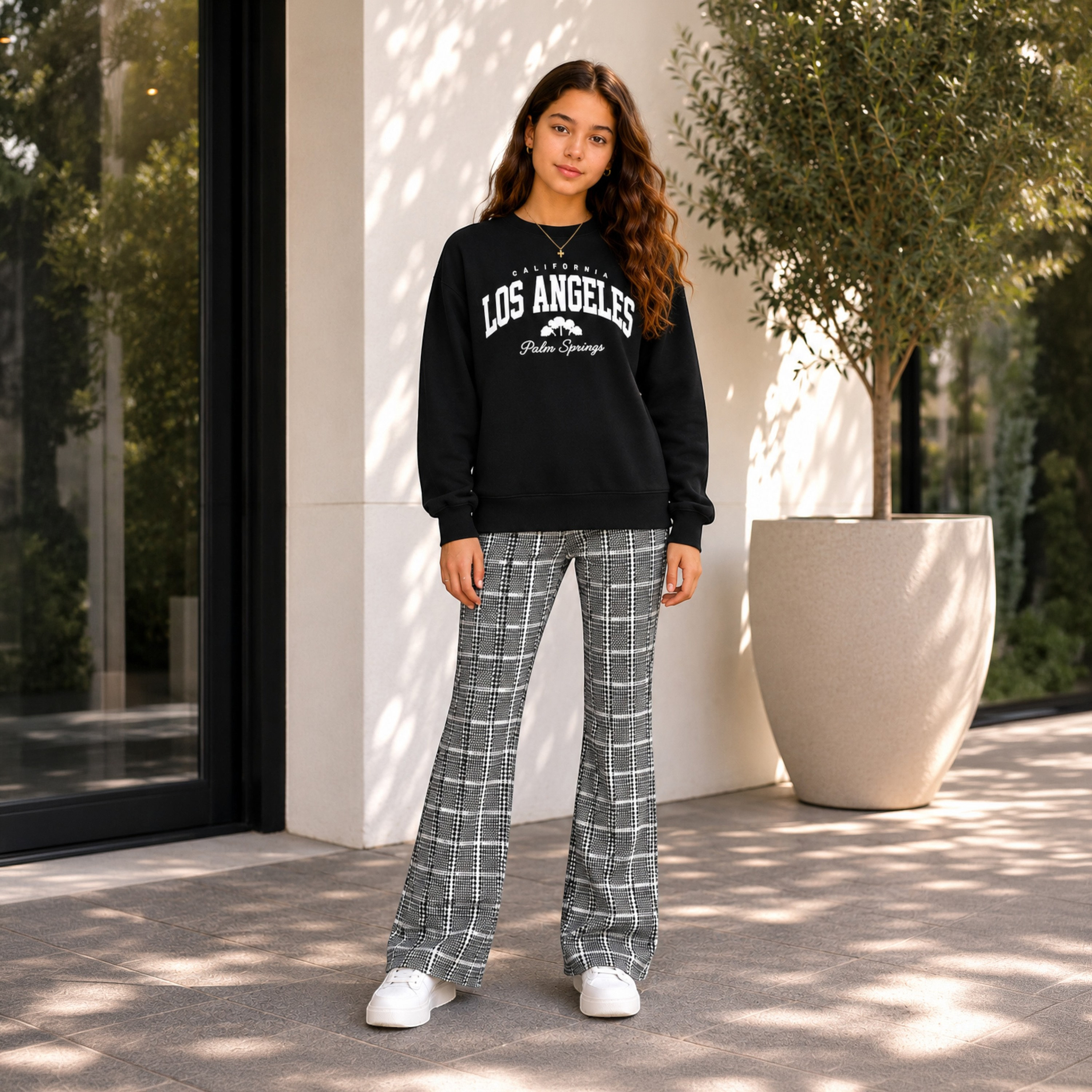 بنطلون واسع كاروهات بخصر مرن من ديركجي-girls-clothing-bottoms-joggersandtrackpants-image-3