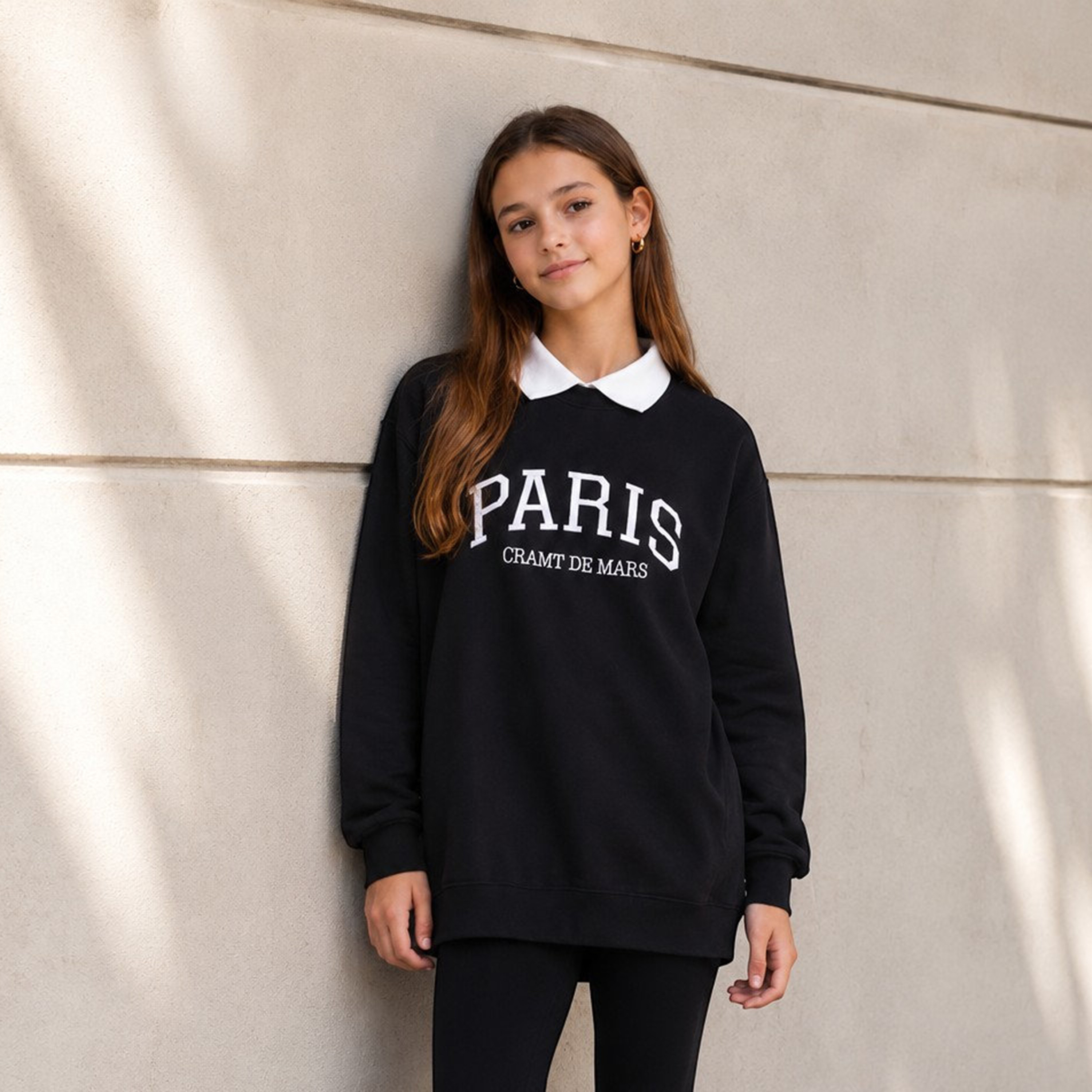 No Way Monday Long Sleeves Paris Printed Collared Sweatshirt-girls-clothing-sweatshirts-image-1