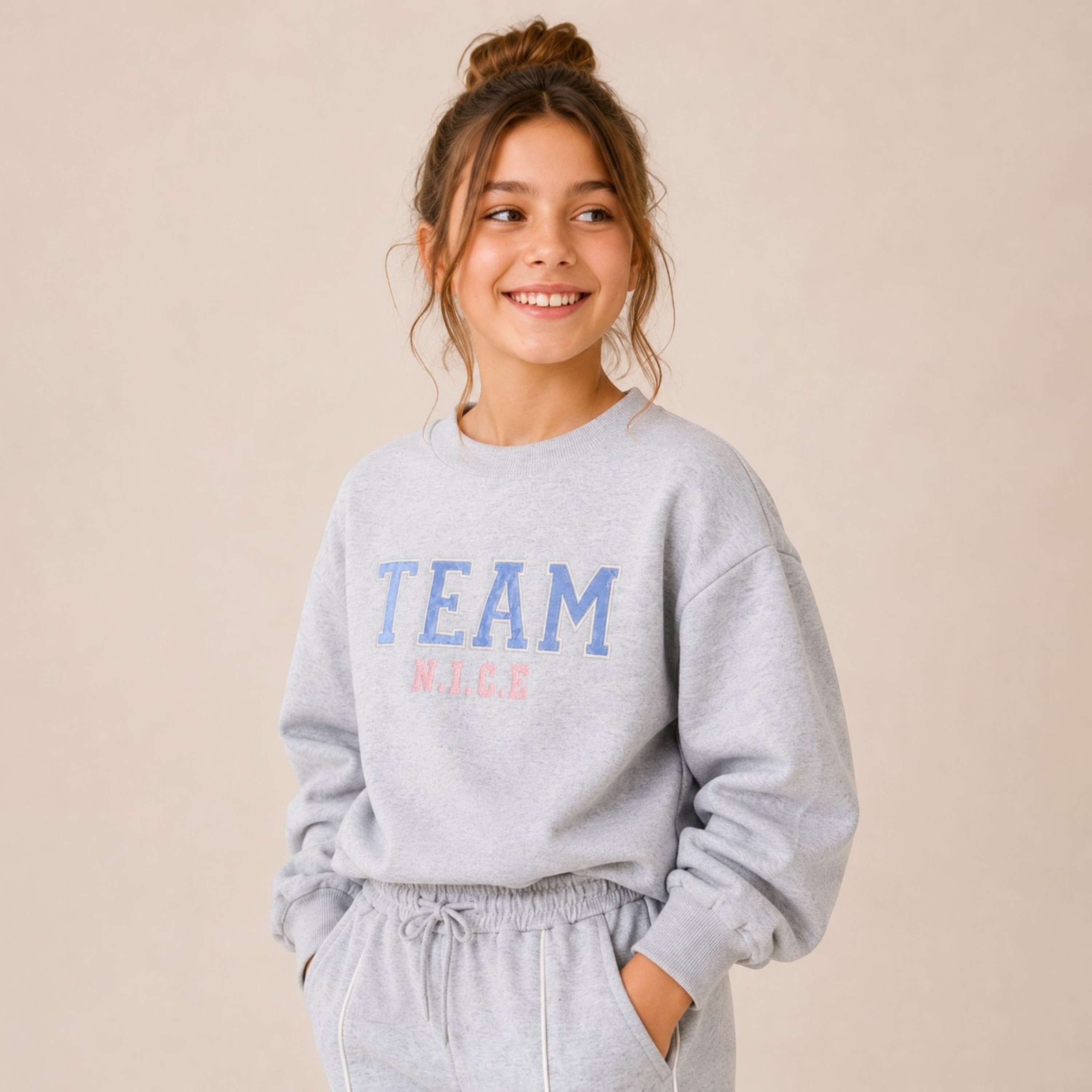 Dirkje Long Sleeves Team Nice Graphic Sweatshirt & Joggers Set-girls-clothing-setsandcoords-image-4
