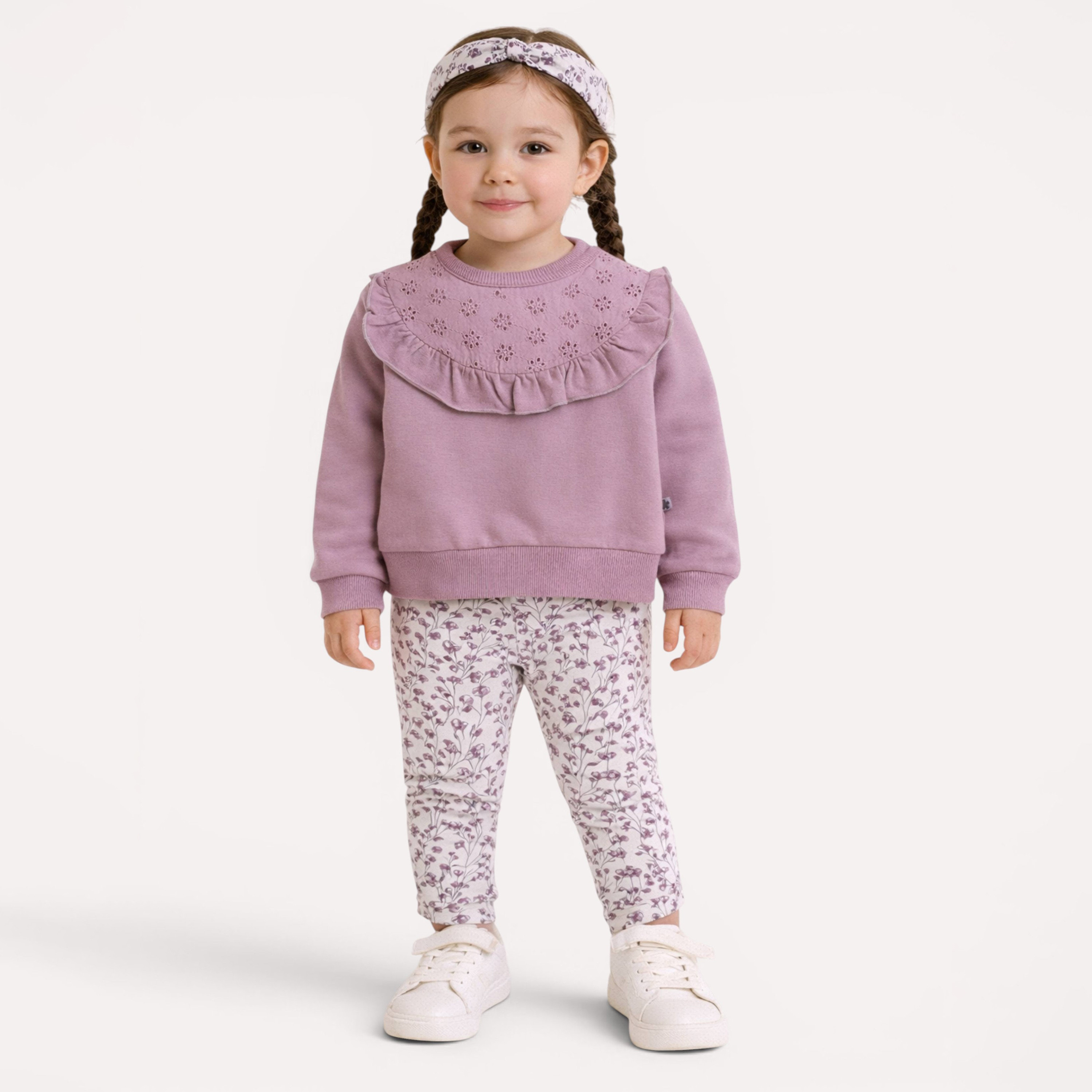 طقم بلوزة بأكمام طويلة وياقة مكشكشة وليغينغ مع عصابة رأس من ديركجي-baby-girls-clothing-setsandcoords-image-1