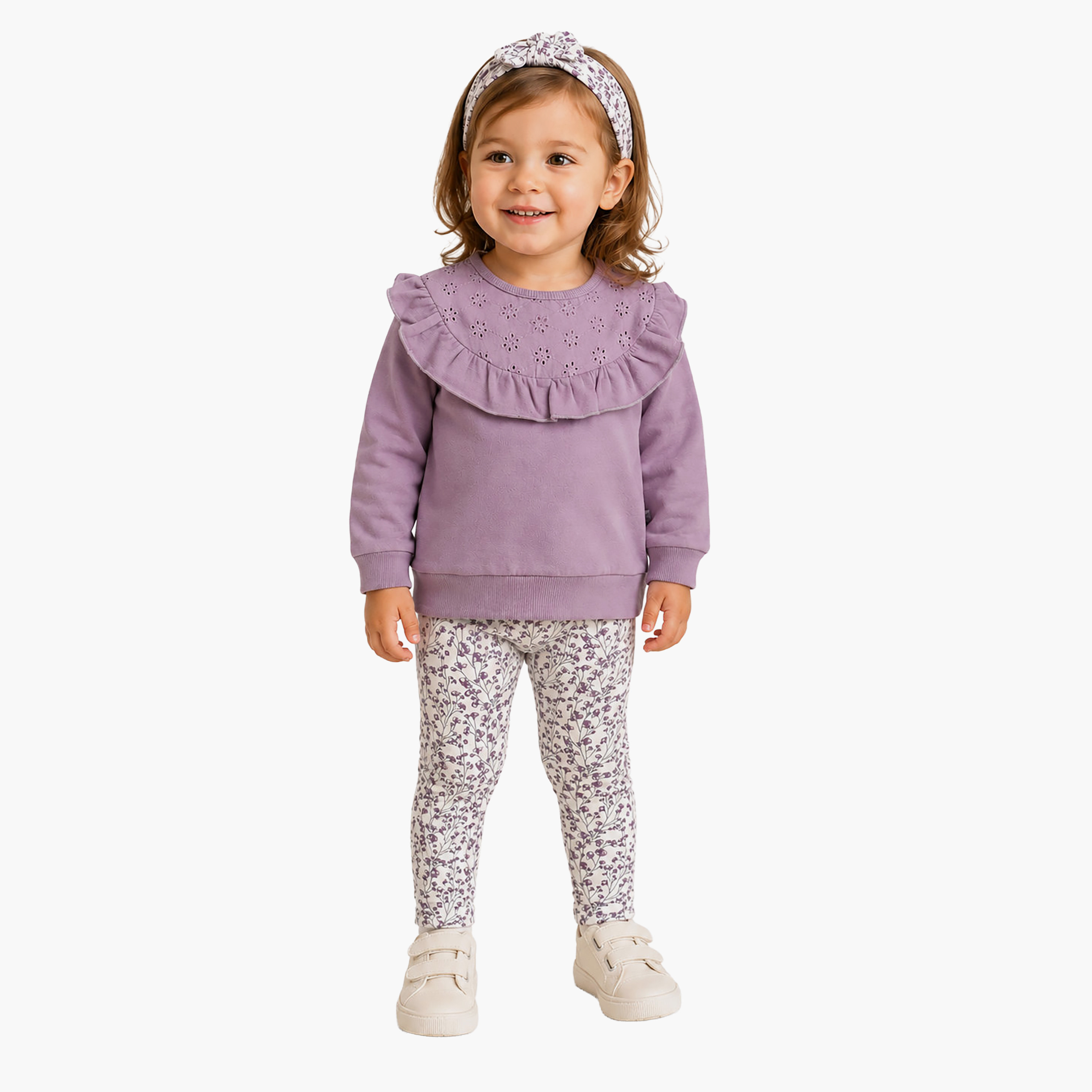 Dirkje Long Sleeves Ruffle Neck Top & Leggings with Headband Set-baby-girls-clothing-setsandcoords-image-2