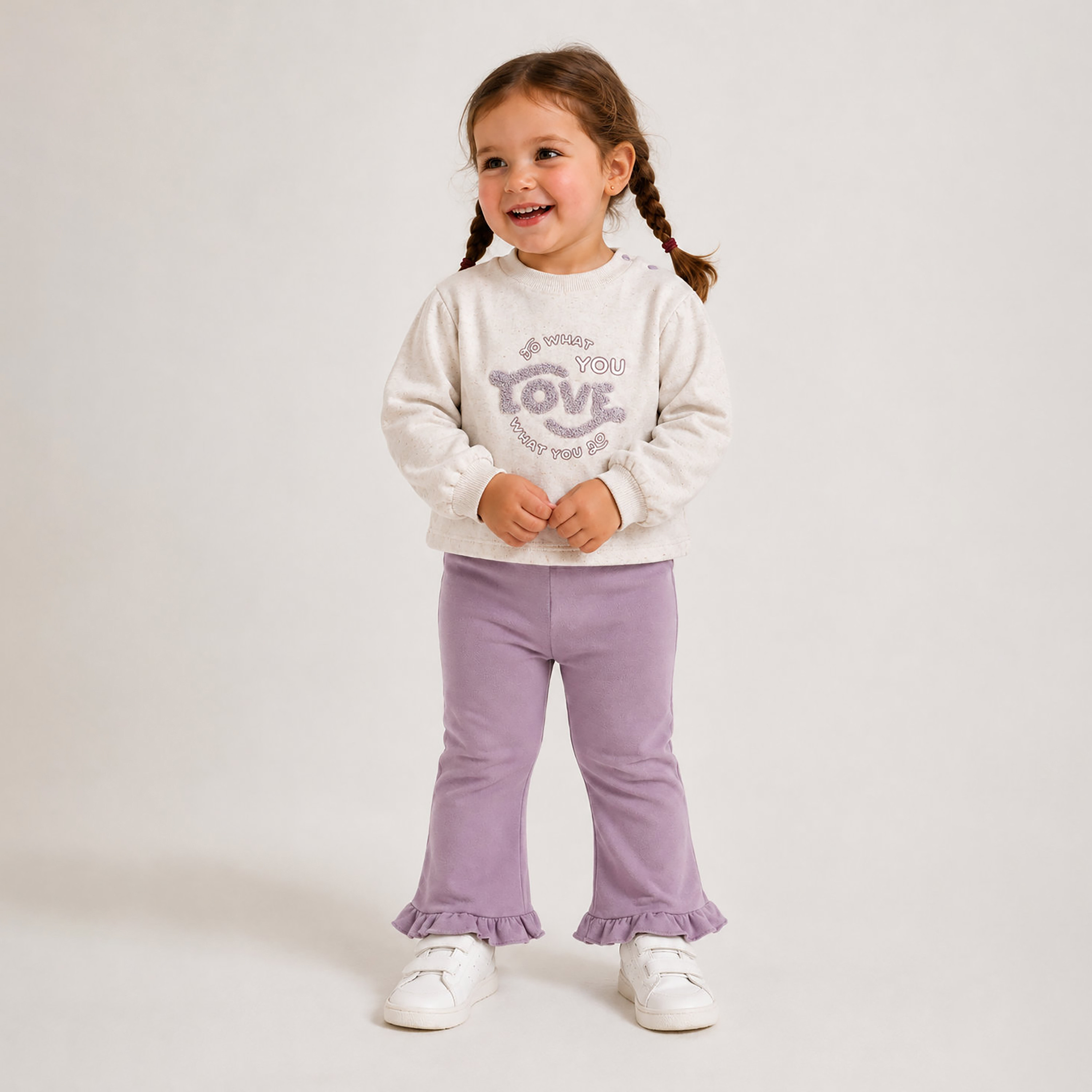 طقم بلوزة مطبوعة بعبارة (Do What You Love) وبنطلون ليغينغ واسع من ديركجي-baby-girls-clothing-setsandcoords-image-1