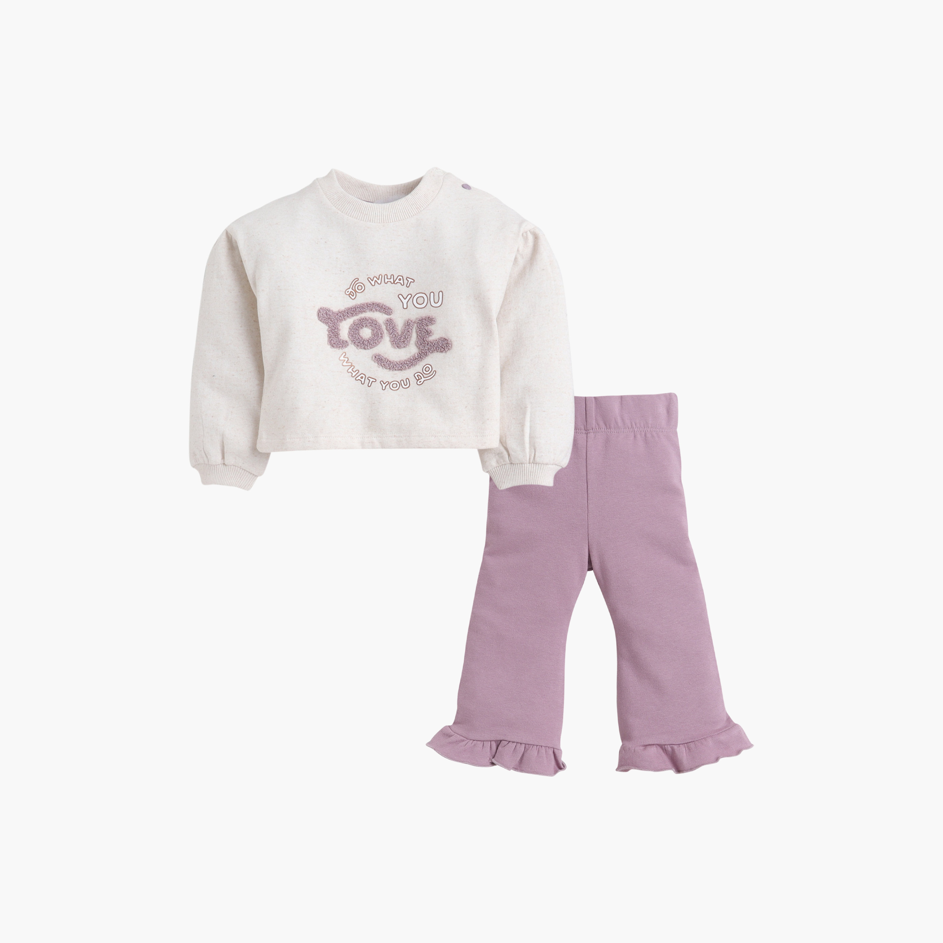 طقم بلوزة مطبوعة بعبارة (Do What You Love) وبنطلون ليغينغ واسع من ديركجي-baby-girls-clothing-setsandcoords-image-4