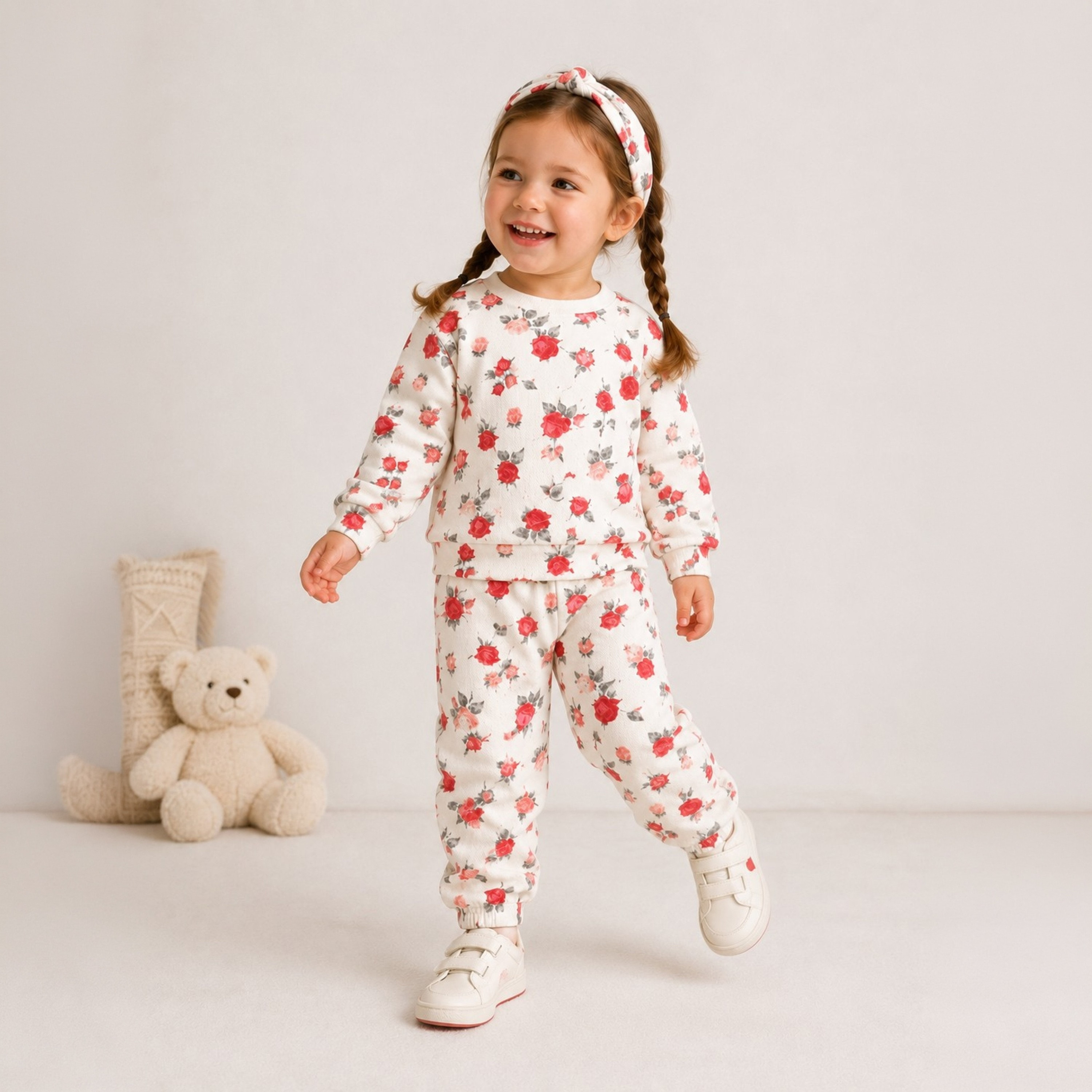 طقم سويت شيرت مطبوع بأكمام طويلة وبنطلون جوغر مع عصابة رأس من ديركجي-baby-girls-clothing-setsandcoords-image-2