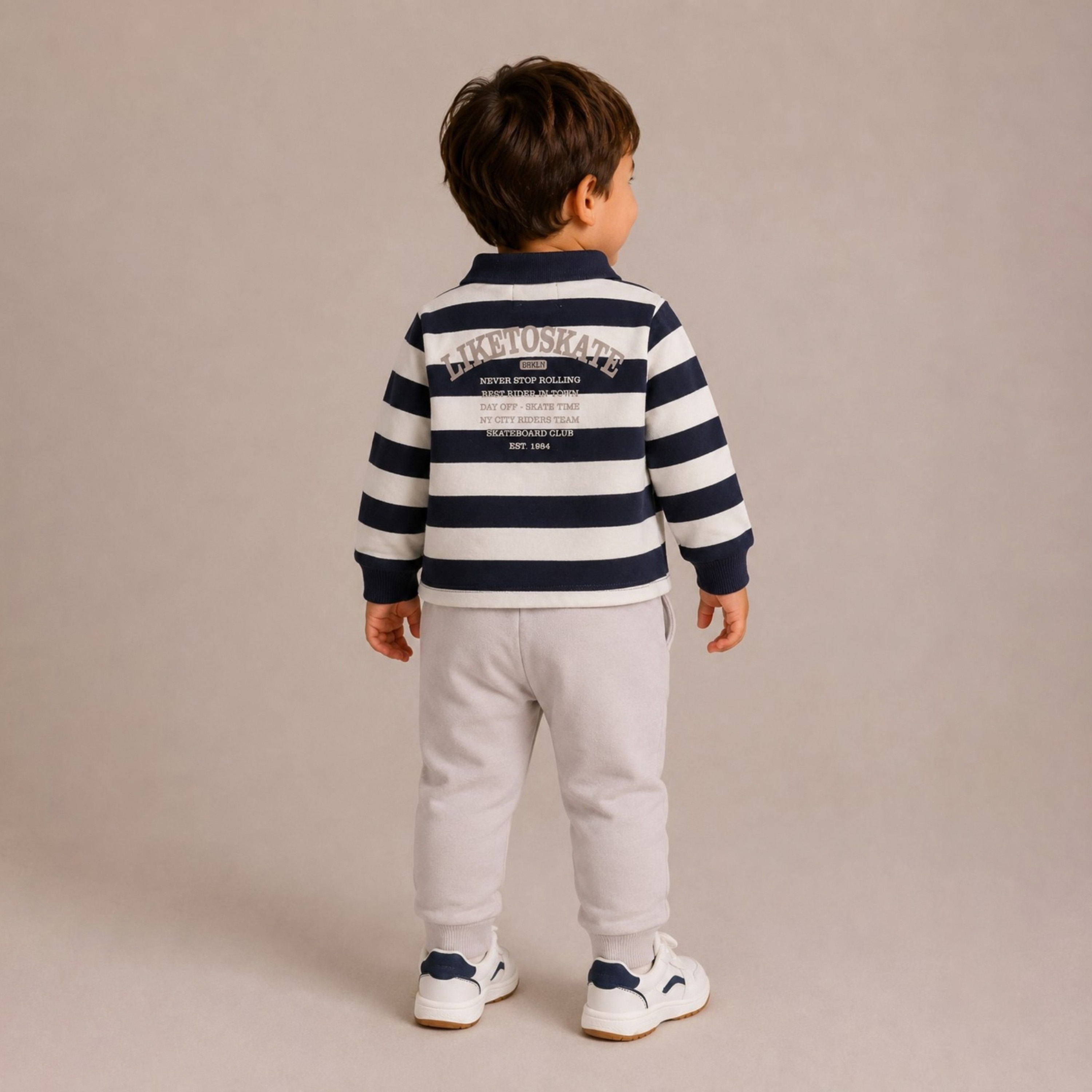 طقم تي شيرت مخطط بياقة وأكمام طويلة وبنطال جوجر من ديركجي-boys-clothing-setsandcoords-image-2
