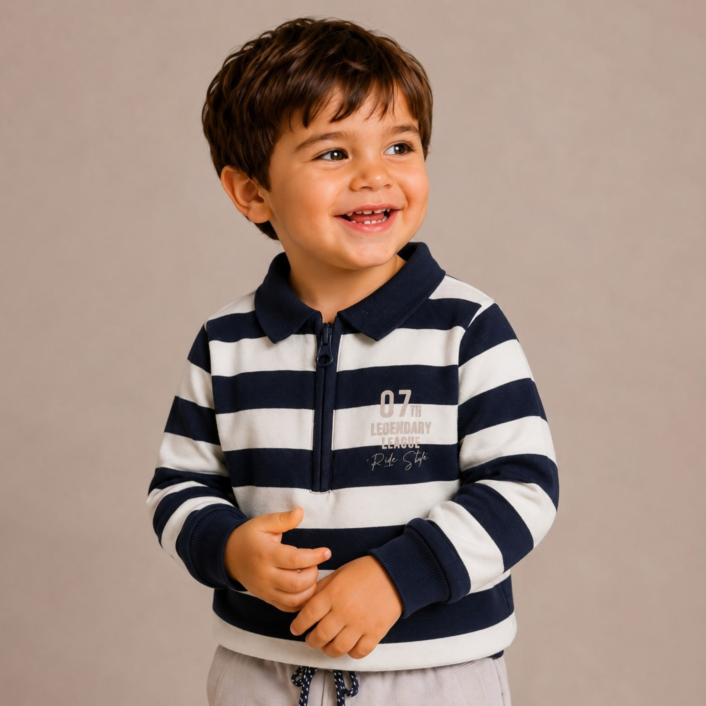 طقم تي شيرت مخطط بياقة وأكمام طويلة وبنطال جوجر من ديركجي-boys-clothing-setsandcoords-image-3