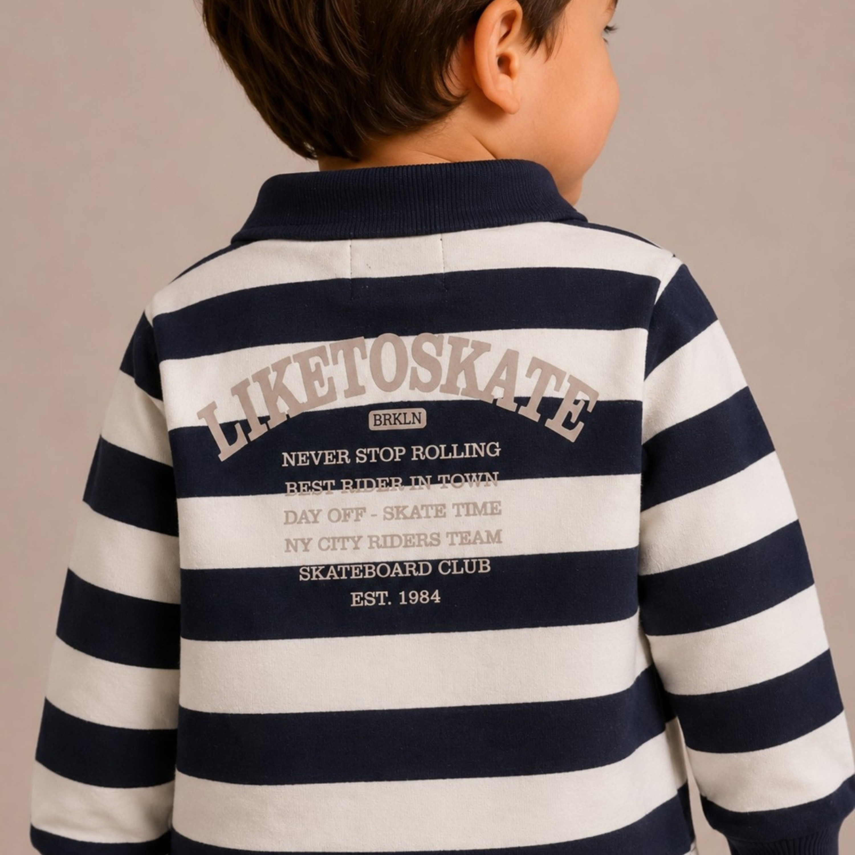 طقم تي شيرت مخطط بياقة وأكمام طويلة وبنطال جوجر من ديركجي-boys-clothing-setsandcoords-image-4