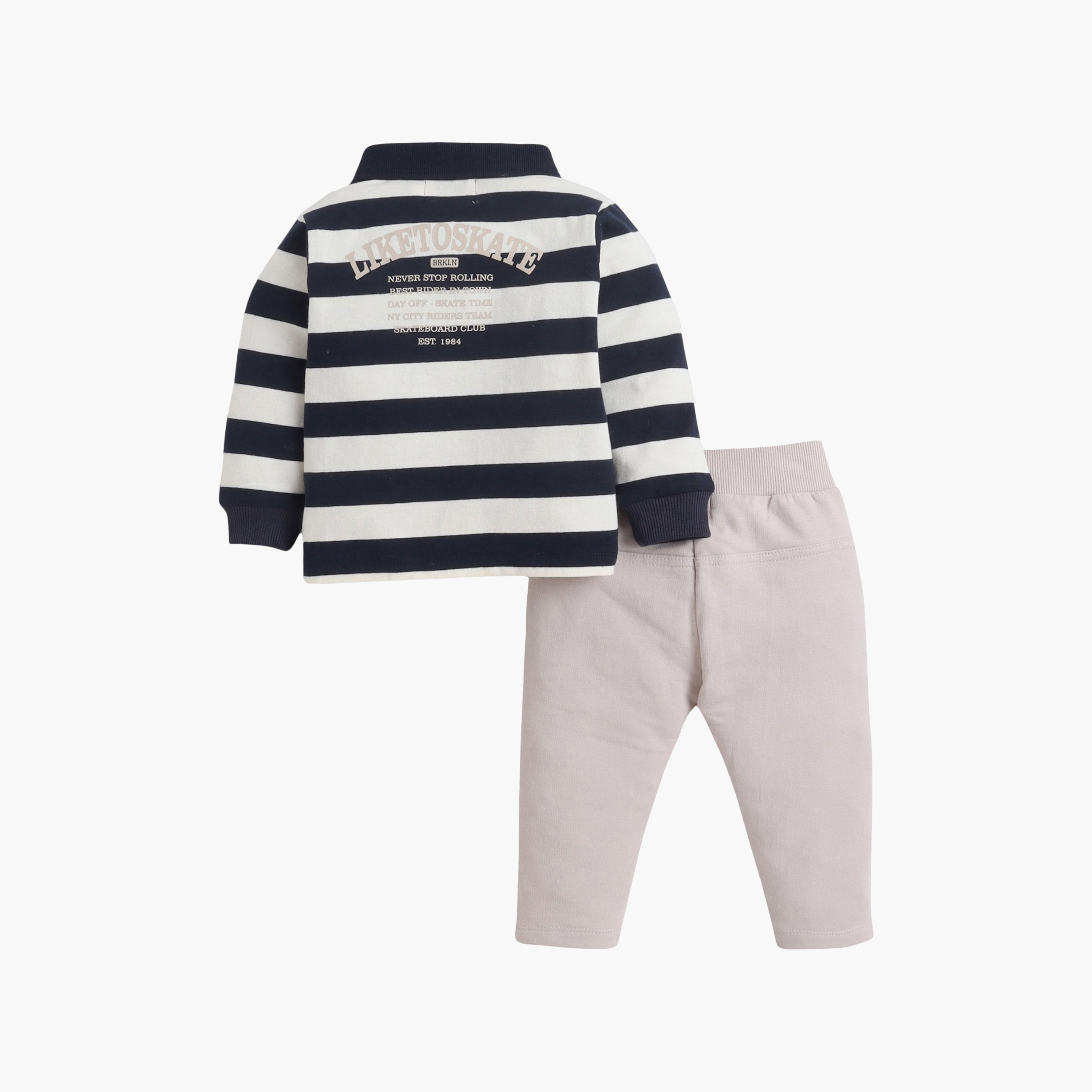 طقم تي شيرت مخطط بياقة وأكمام طويلة وبنطال جوجر من ديركجي-boys-clothing-setsandcoords-image-6