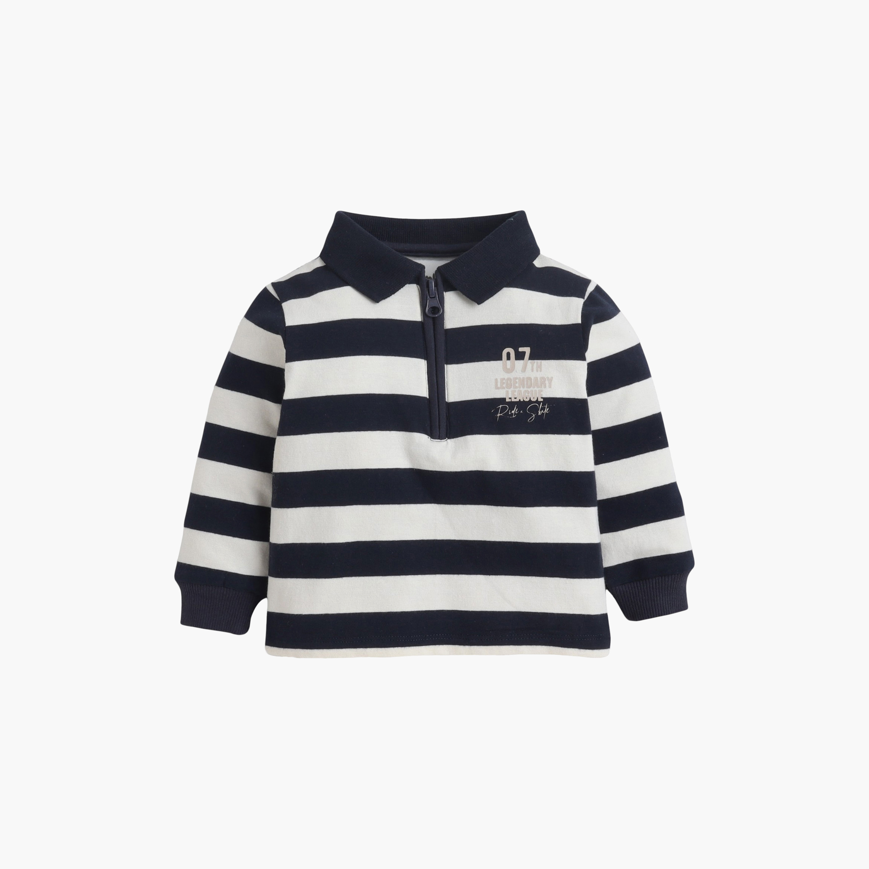 طقم تي شيرت مخطط بياقة وأكمام طويلة وبنطال جوجر من ديركجي-boys-clothing-setsandcoords-image-7