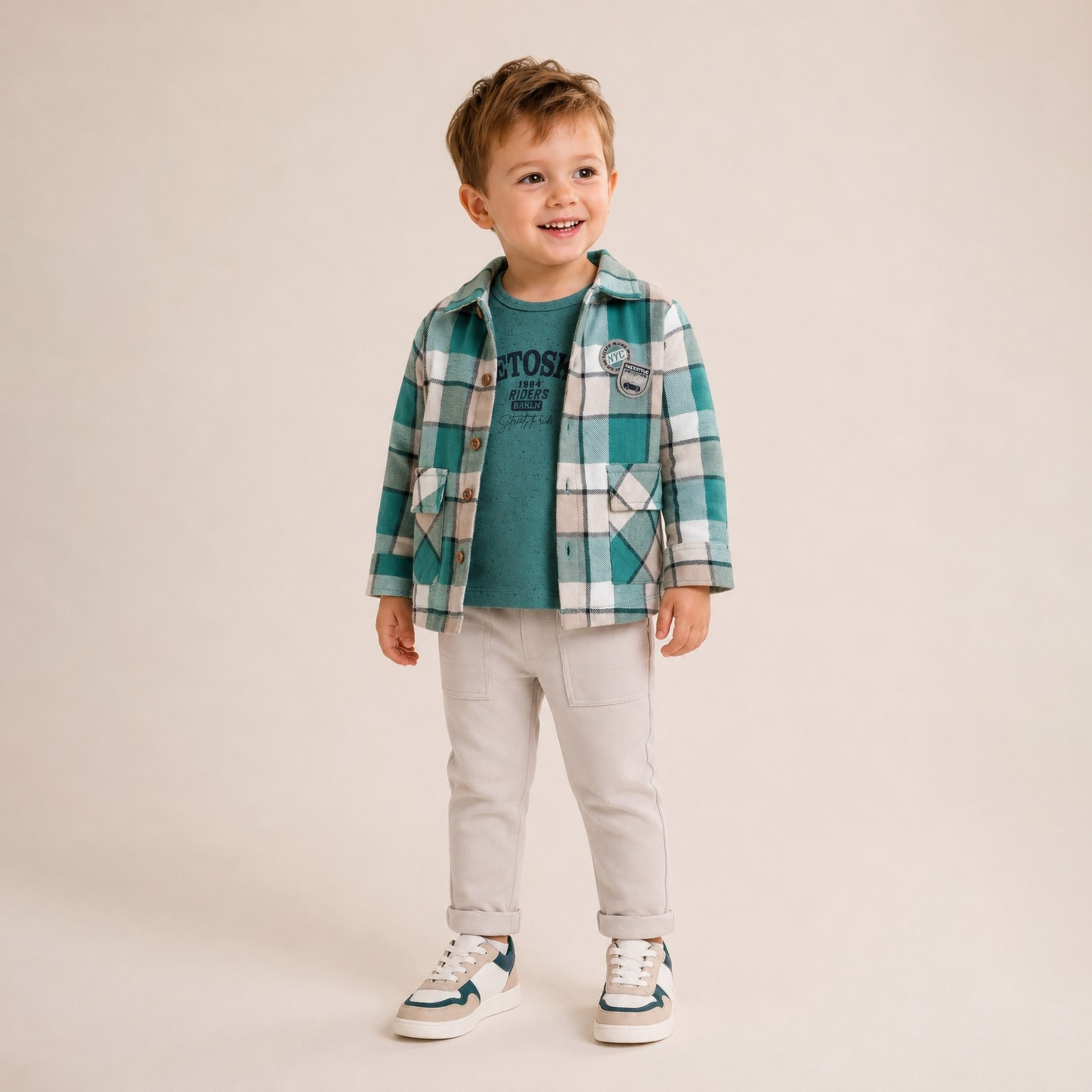 Dirkje Long Sleeves Checked Shirt with Printed T-Shirt & Joggers Set-boys-clothing-setsandcoords-image-1