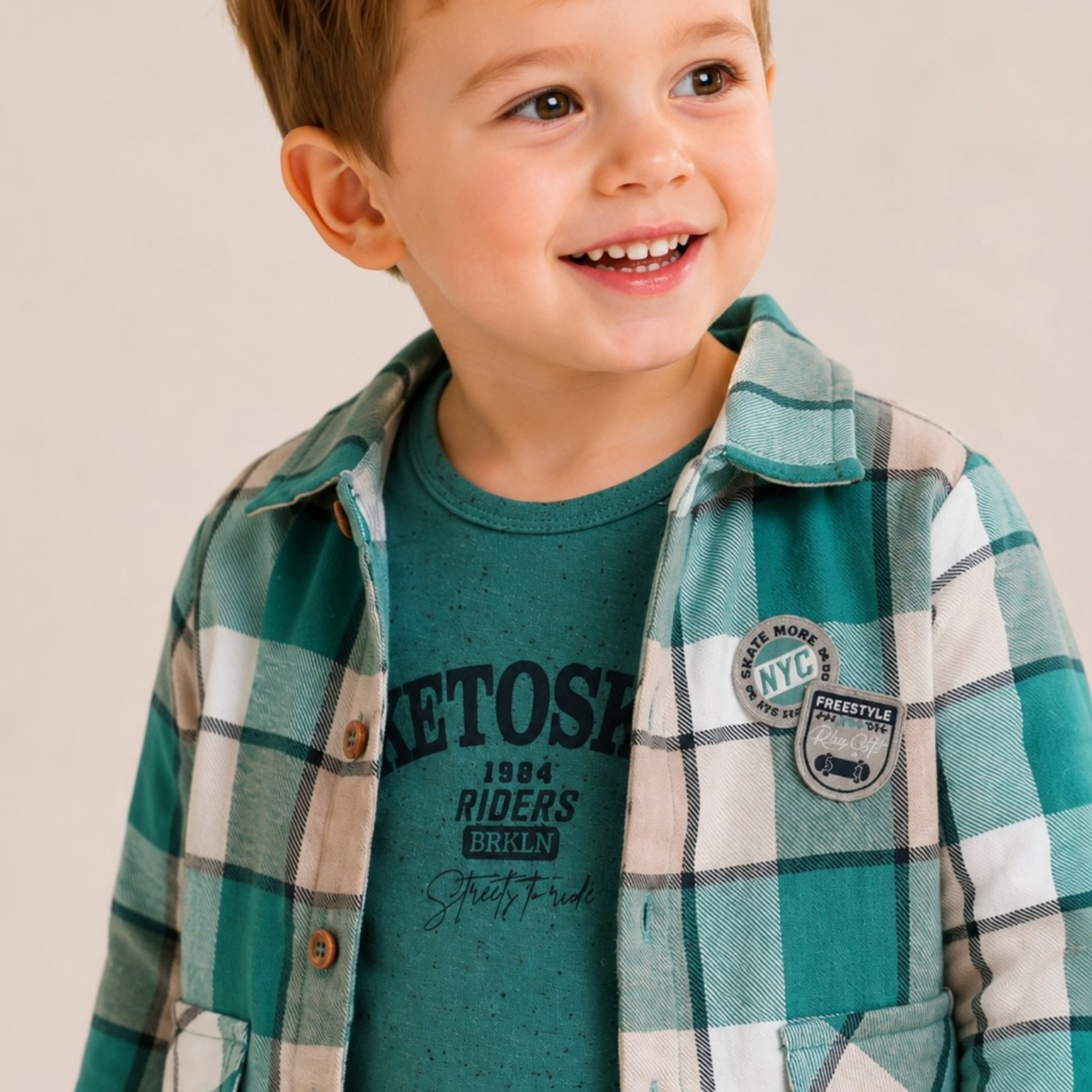 Dirkje Long Sleeves Checked Shirt with Printed T-Shirt & Joggers Set-boys-clothing-setsandcoords-image-3