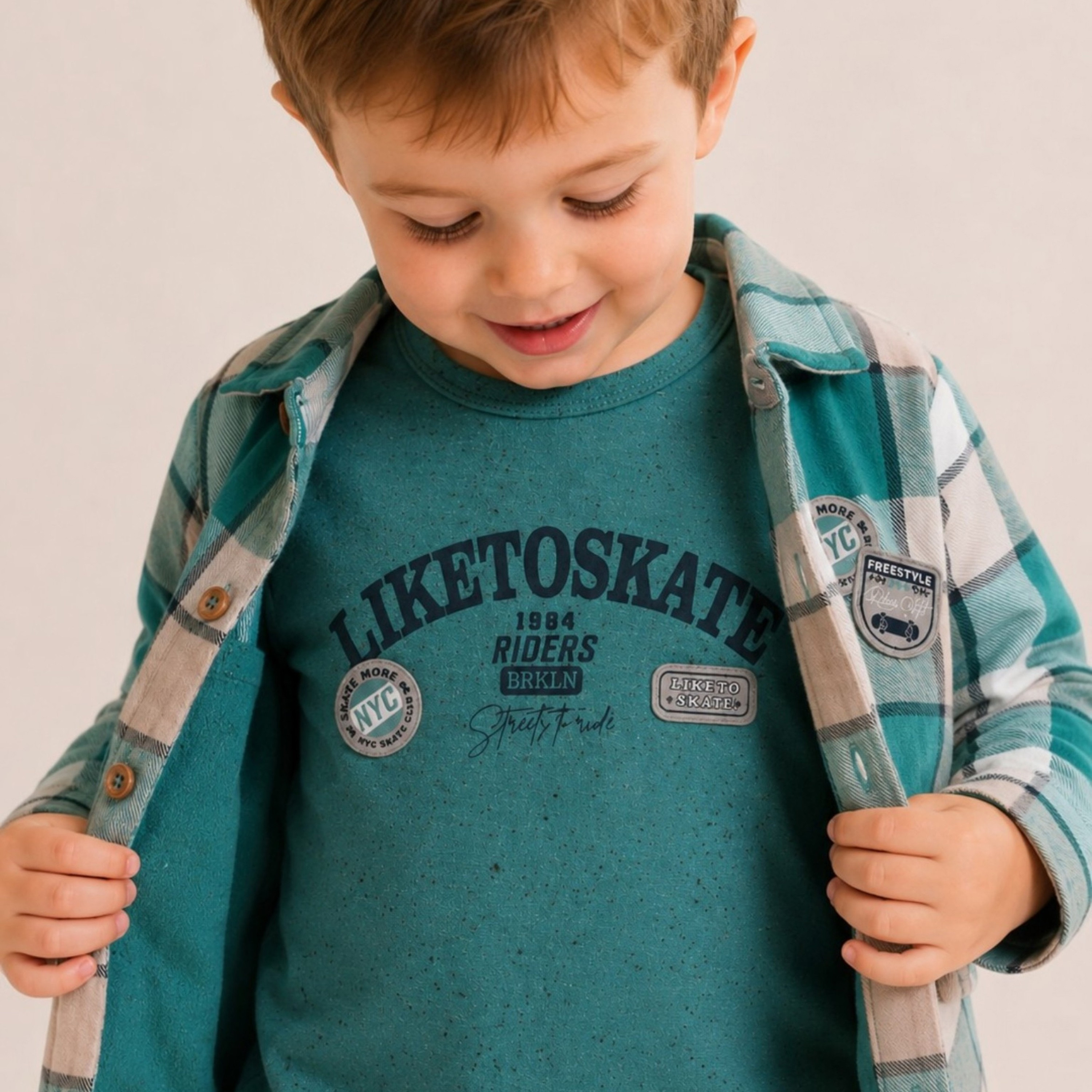 Dirkje Long Sleeves Checked Shirt with Printed T-Shirt & Joggers Set-boys-clothing-setsandcoords-image-4