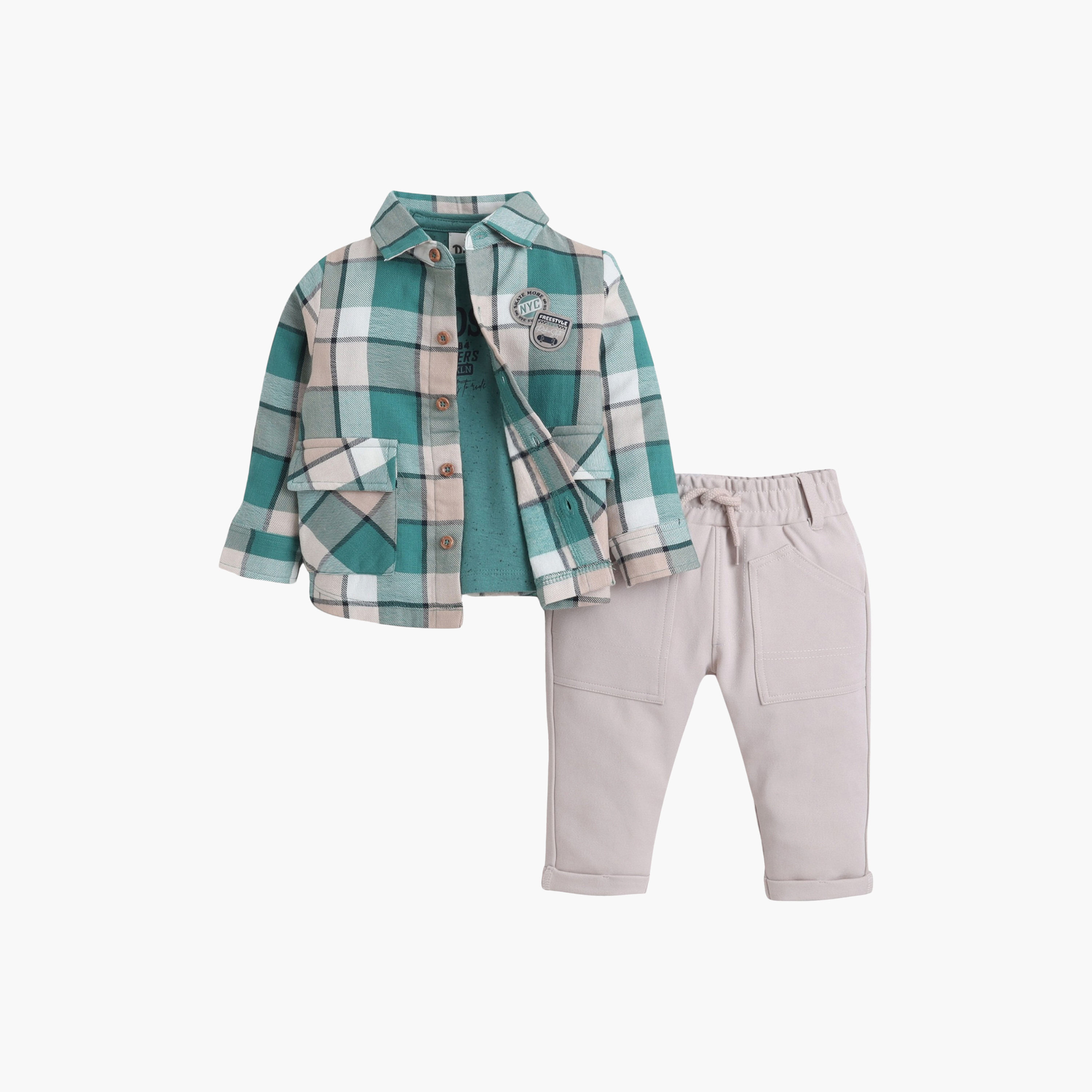 Dirkje Long Sleeves Checked Shirt with Printed T-Shirt & Joggers Set-boys-clothing-setsandcoords-image-5
