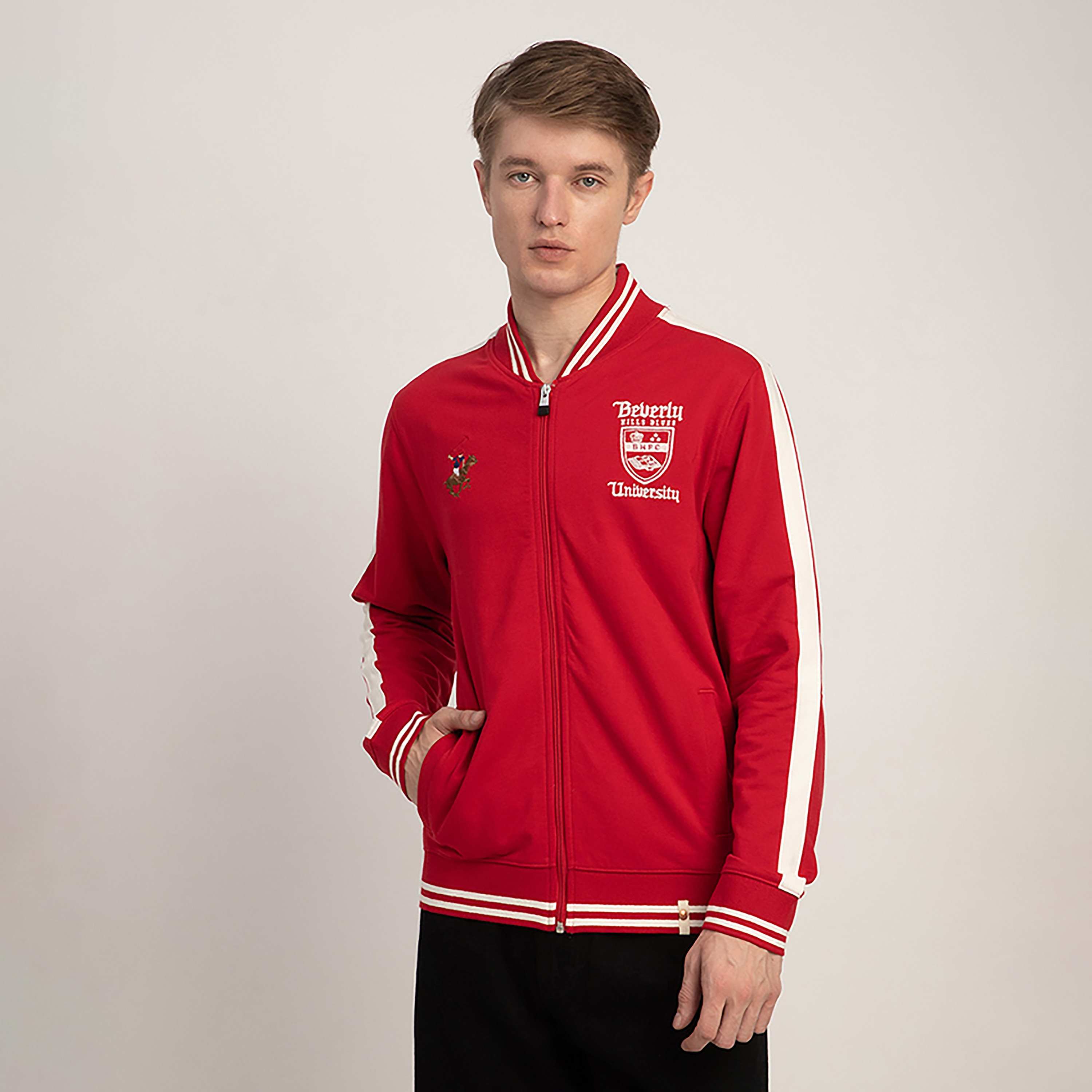 Beverly Hills Polo Club Side Striped Stand collar Long Sleeves Men's Zip Through Sweatshirt-men-winterwear-hoodiesandsweatshirts-image-1