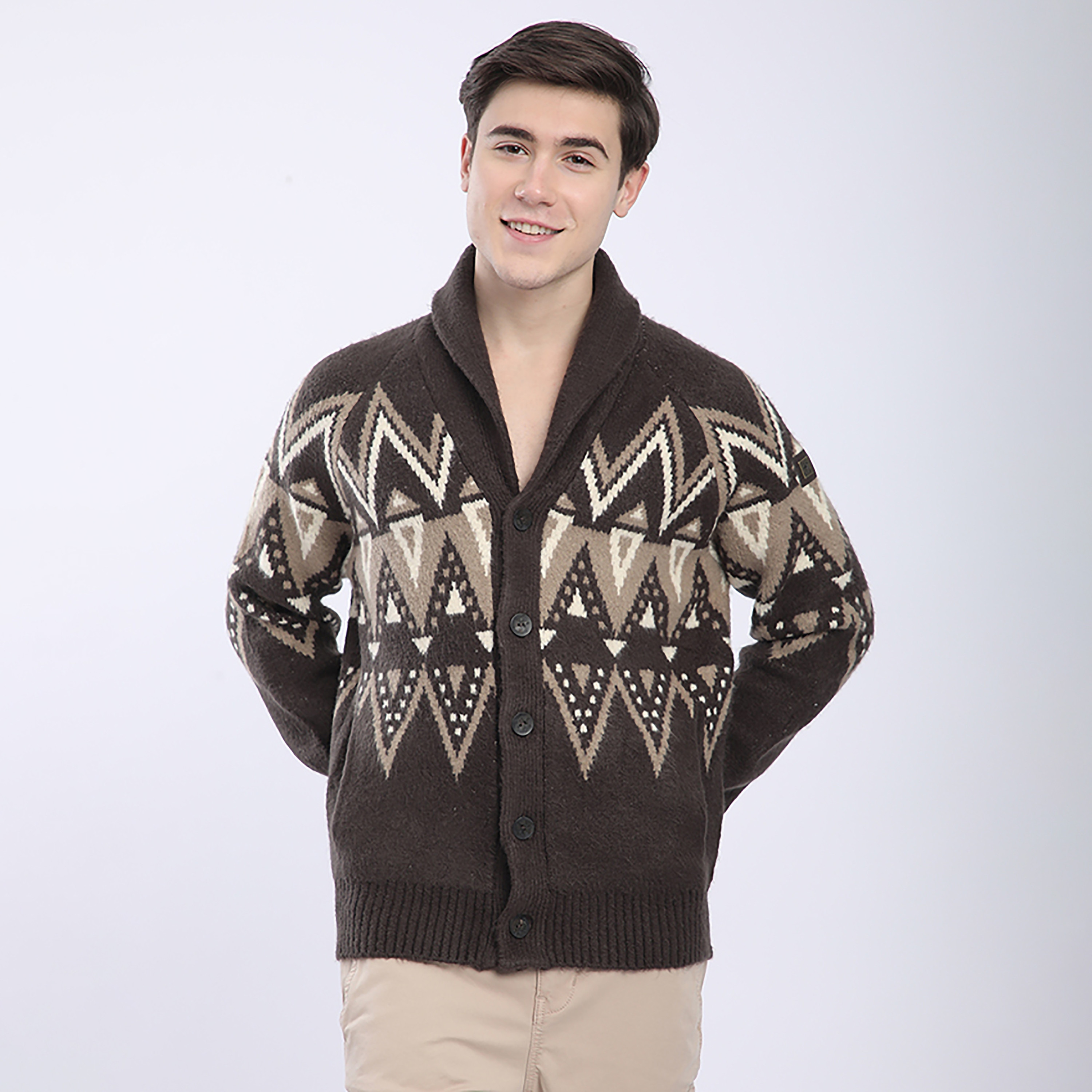 Beverly Hills Polo Club Zip-Zag Motifs Shawl Collar Long Sleeves Men's Cardigan-men-clothing-sweatersandpullovers-image-1