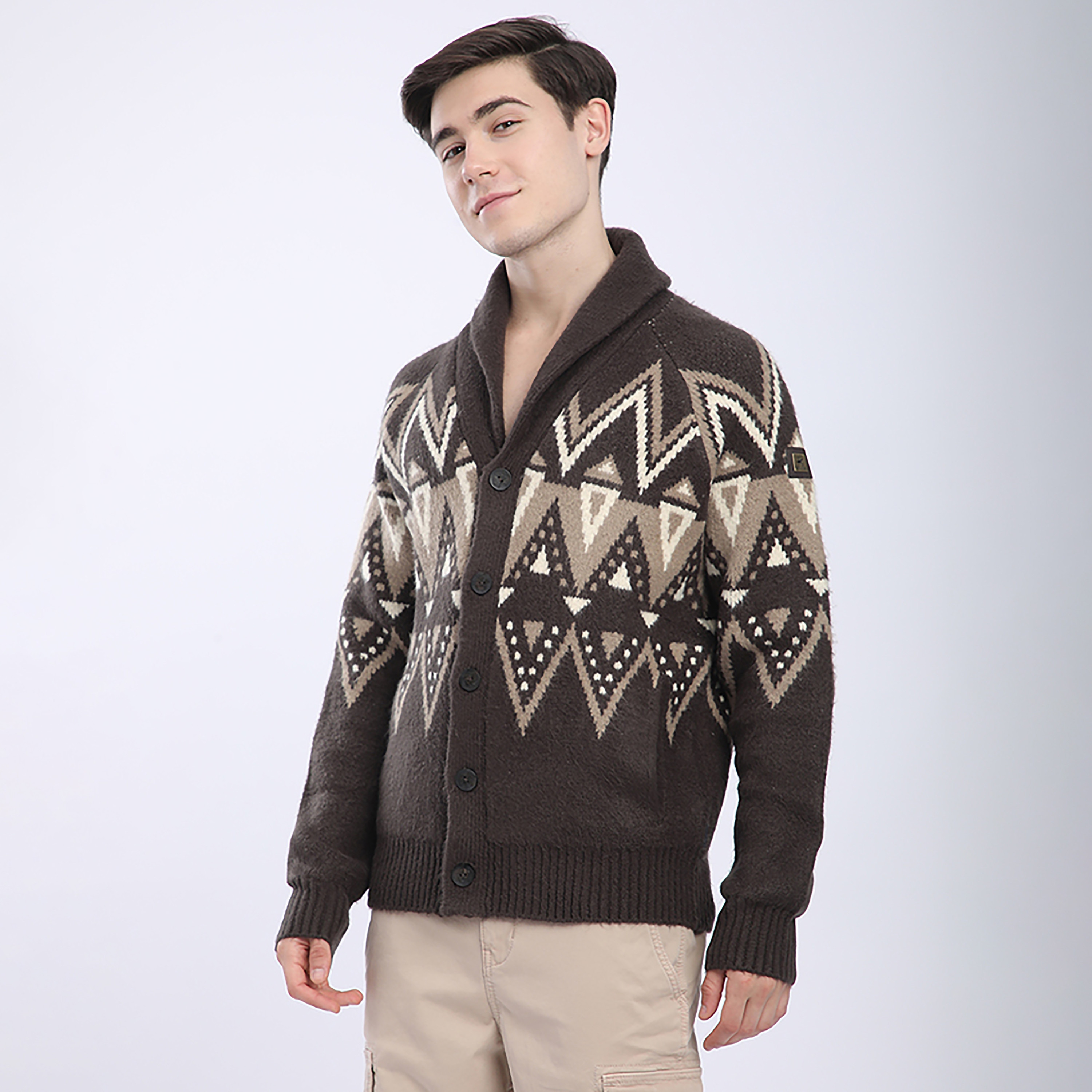 Beverly Hills Polo Club Zip-Zag Motifs Shawl Collar Long Sleeves Men's Cardigan-men-clothing-sweatersandpullovers-image-2
