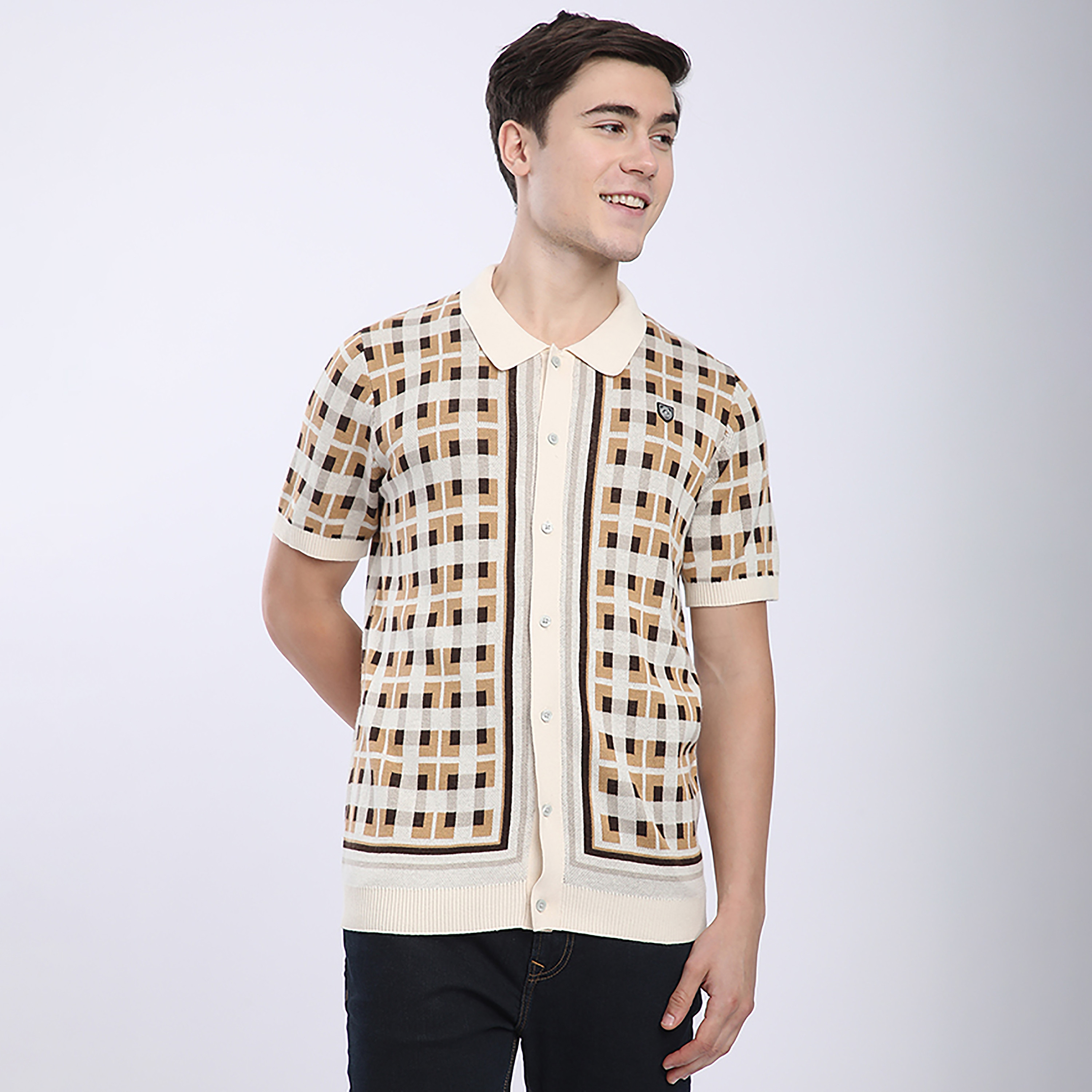 Beverly Hills Polo Club Regular Fit Geometric Print Collared Short Sleeves Men's Shirt-men-clothing-shirts-image-1