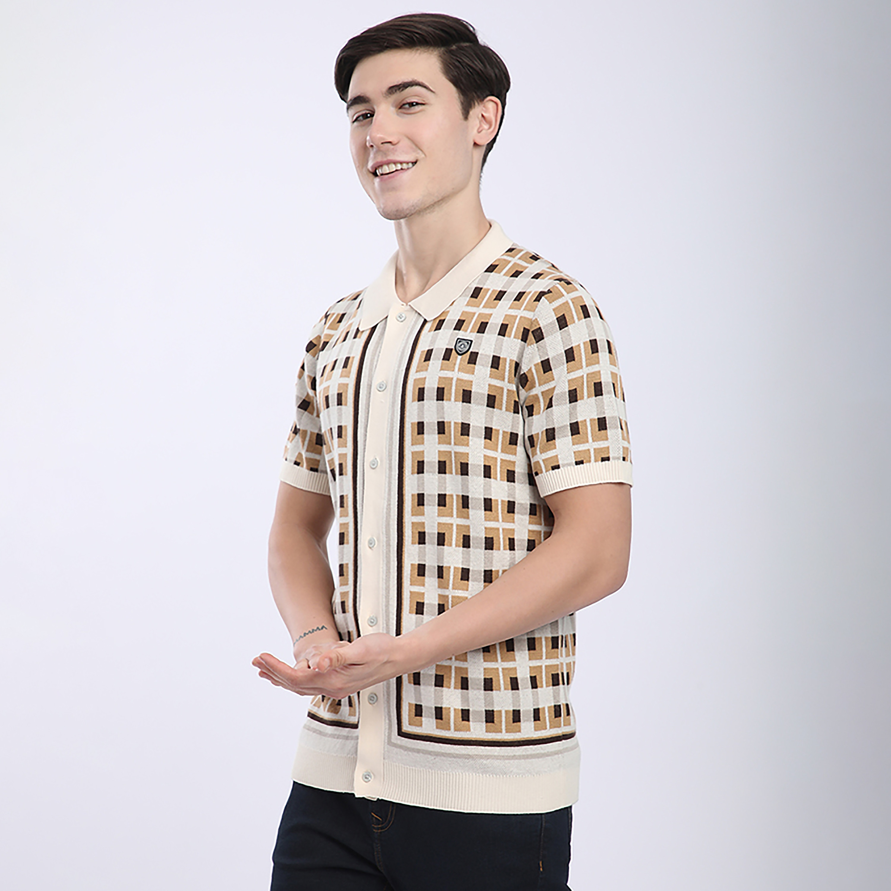 Beverly Hills Polo Club Regular Fit Geometric Print Collared Short Sleeves Men's Shirt-men-clothing-shirts-image-2