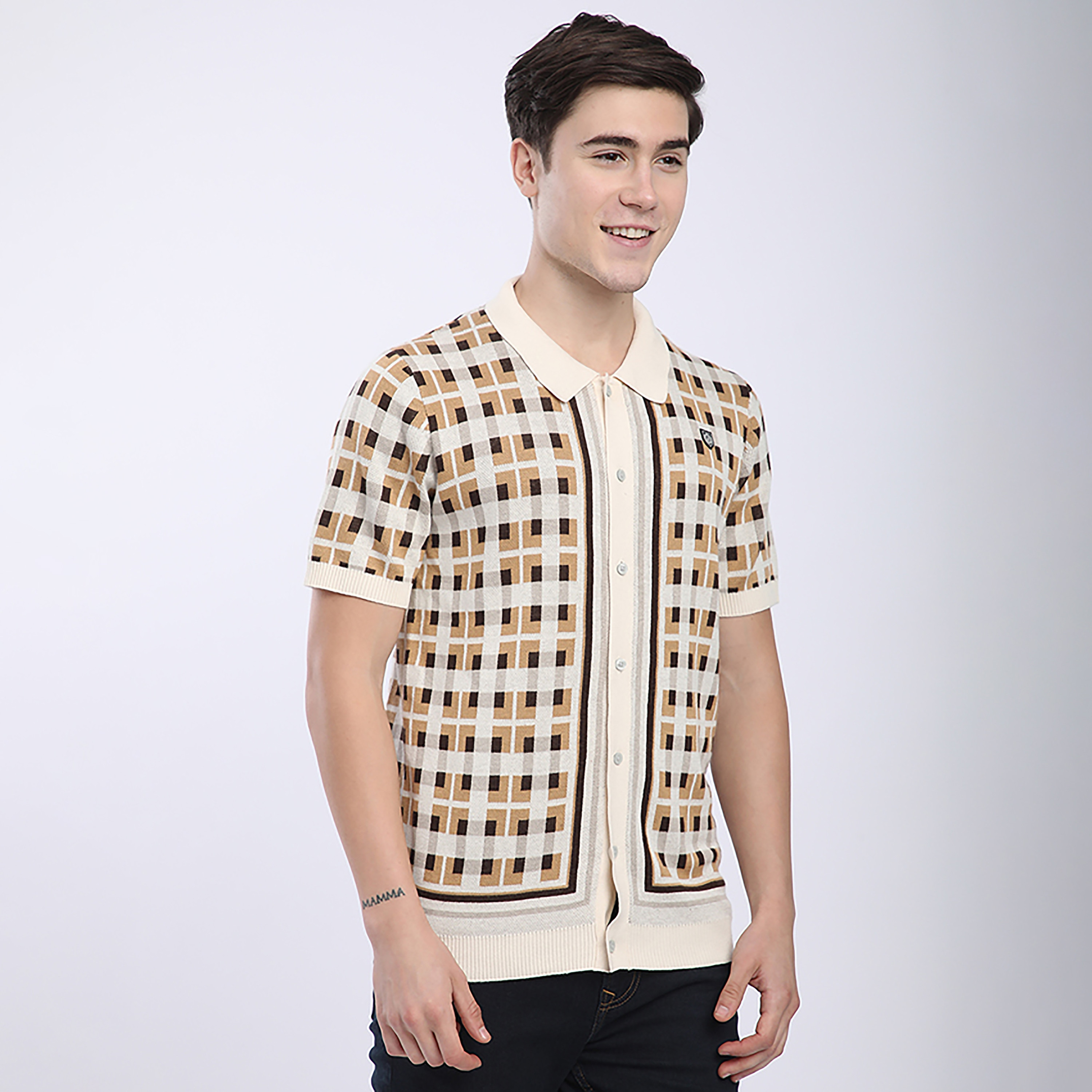 Beverly Hills Polo Club Regular Fit Geometric Print Collared Short Sleeves Men's Shirt-men-clothing-shirts-image-4