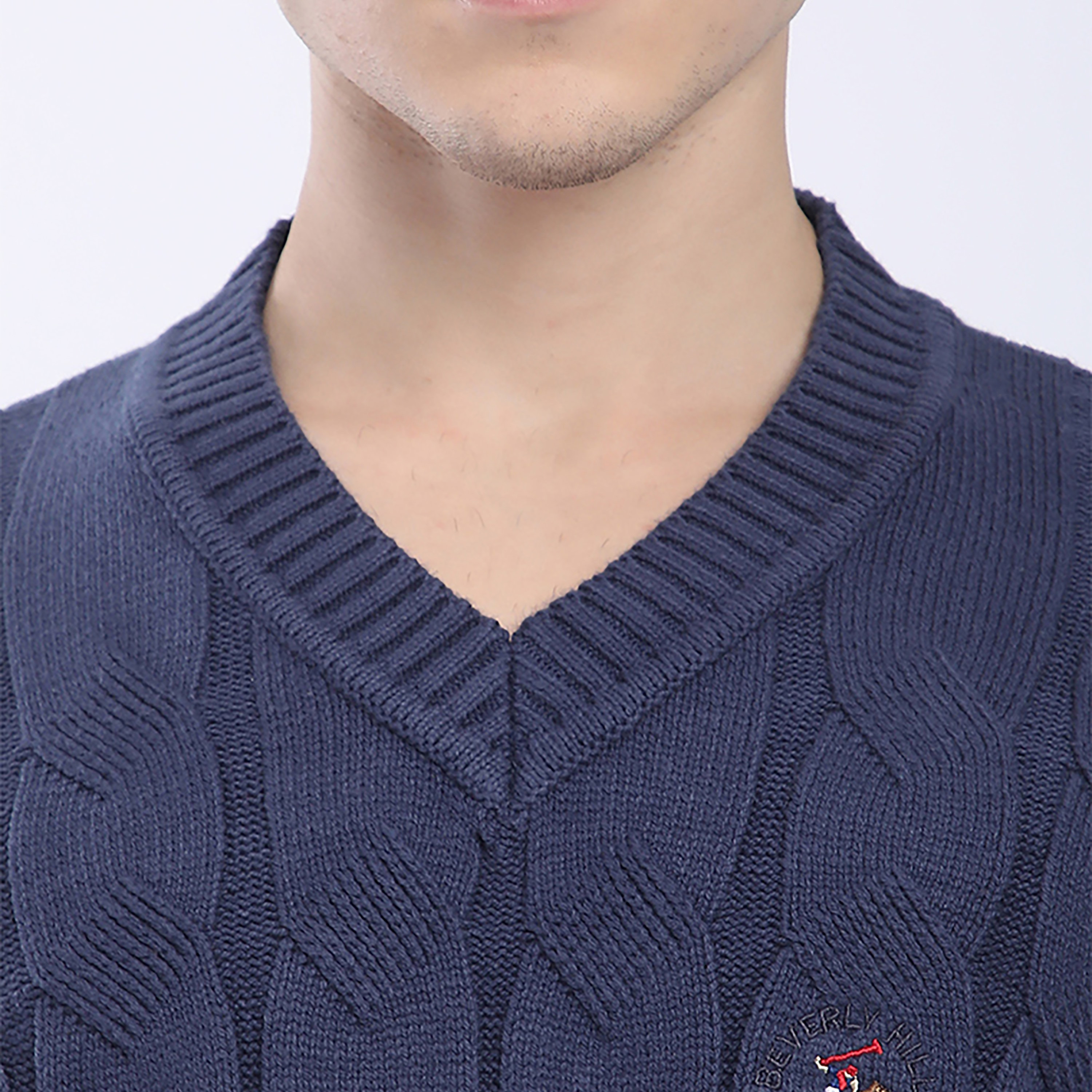 Beverly Hills Polo Club Cable Knitted V-Neck Long Sleeves Men's Pullover-men-clothing-sweatersandpullovers-image-3