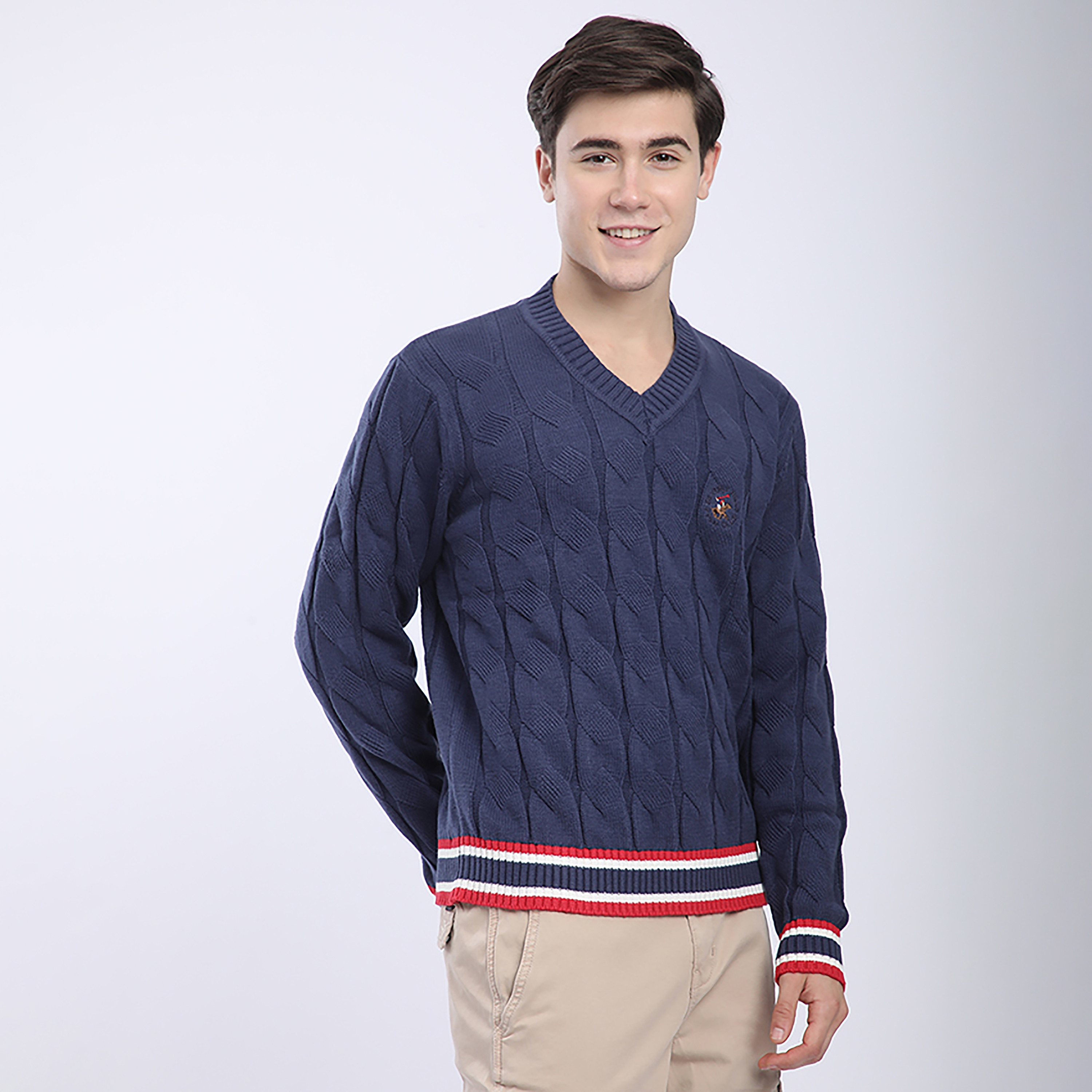 Beverly Hills Polo Club Cable Knitted V-Neck Long Sleeves Men's Pullover-men-clothing-sweatersandpullovers-image-9