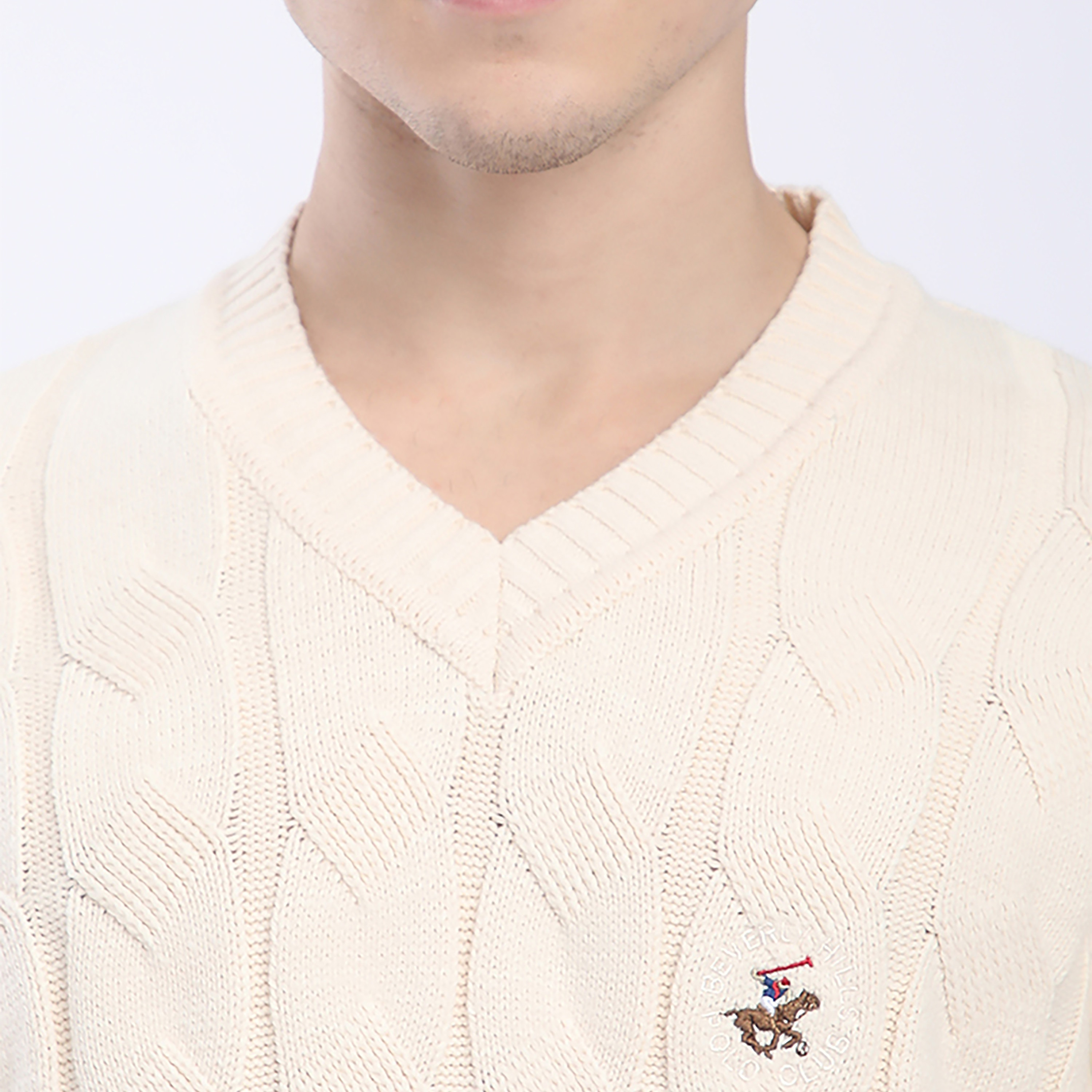 Beverly Hills Polo Club Cable Knitted V-Neck Long Sleeves Men's Pullover-men-clothing-sweatersandpullovers-image-3